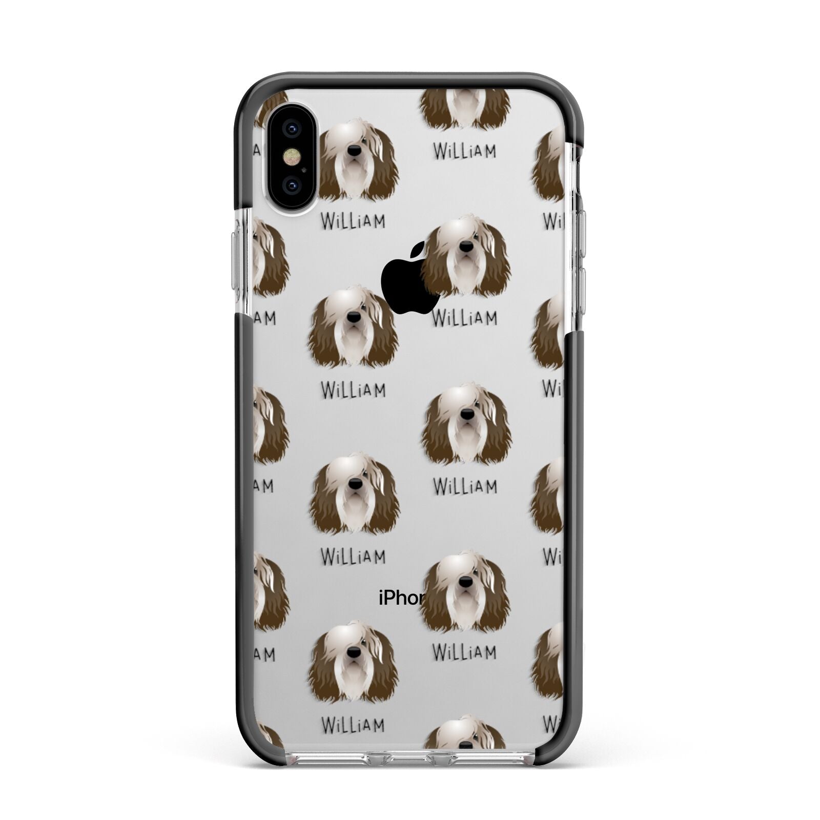 Polish Lowland Sheepdog Icon with Name Apple iPhone Xs Max Impact Case Black Edge on Silver Phone