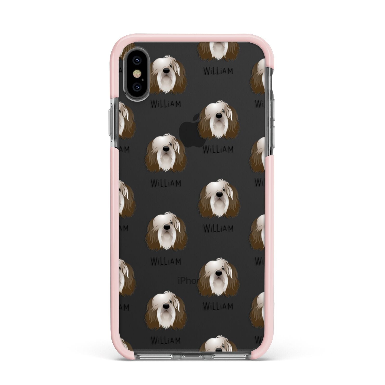 Polish Lowland Sheepdog Icon with Name Apple iPhone Xs Max Impact Case Pink Edge on Black Phone