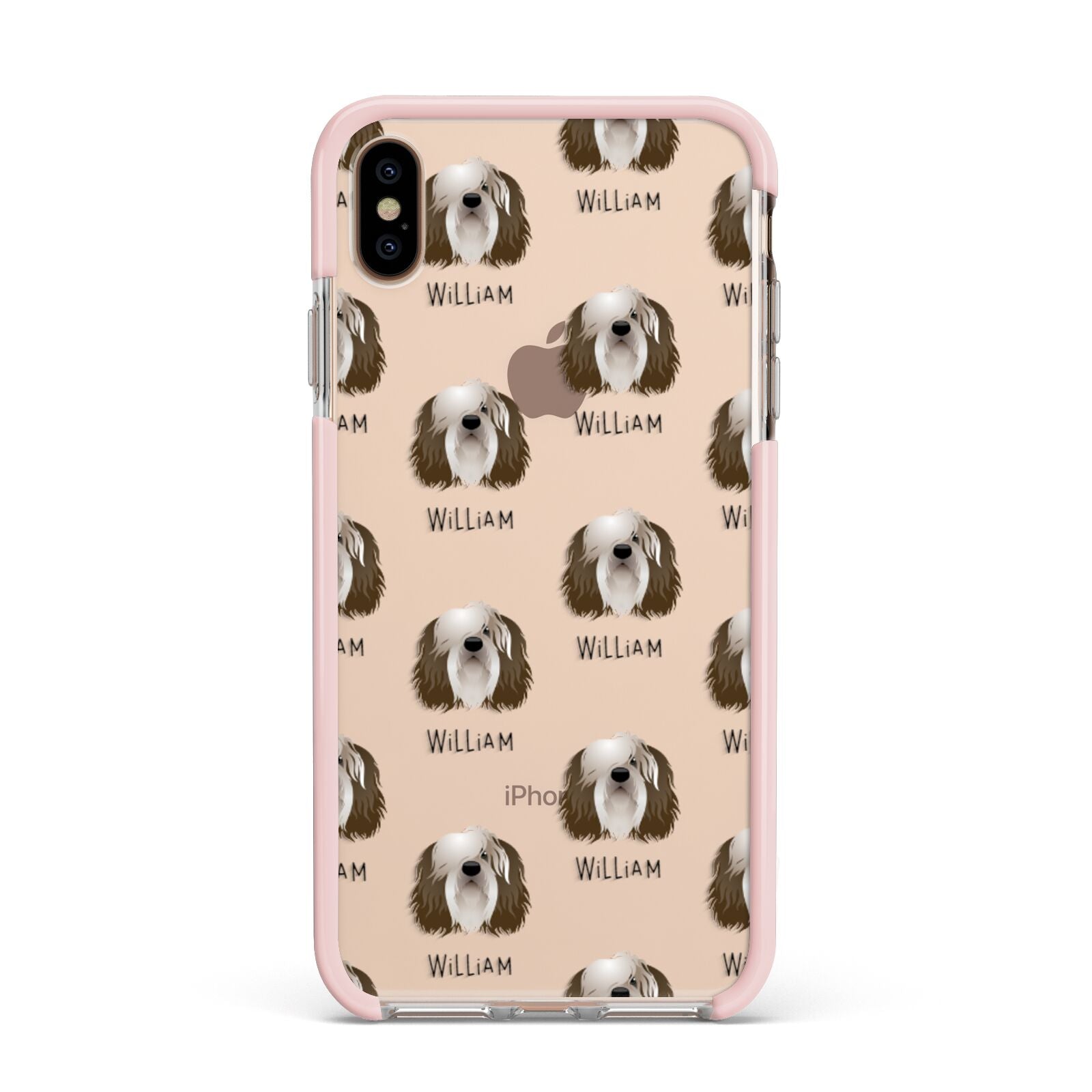 Polish Lowland Sheepdog Icon with Name Apple iPhone Xs Max Impact Case Pink Edge on Gold Phone