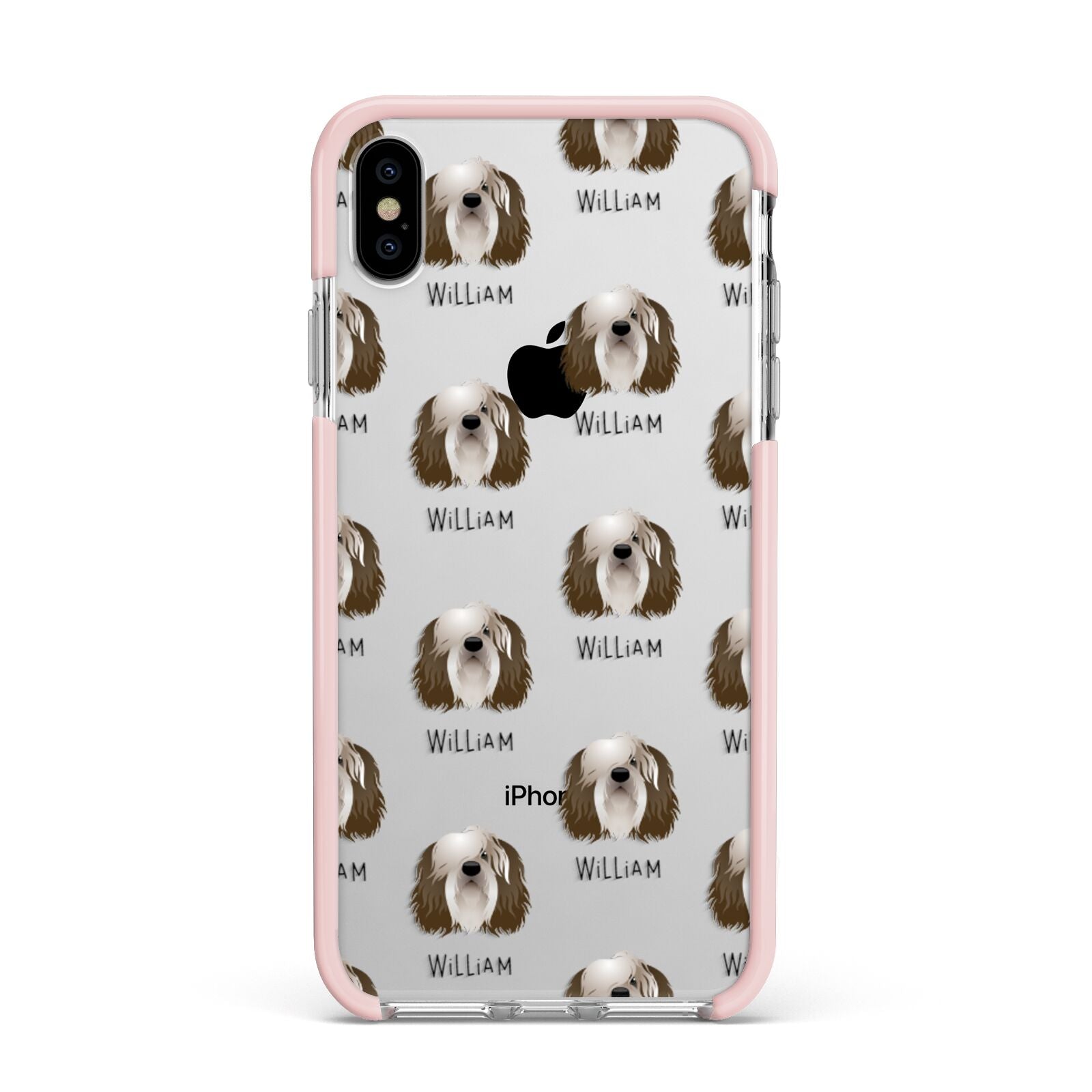 Polish Lowland Sheepdog Icon with Name Apple iPhone Xs Max Impact Case Pink Edge on Silver Phone