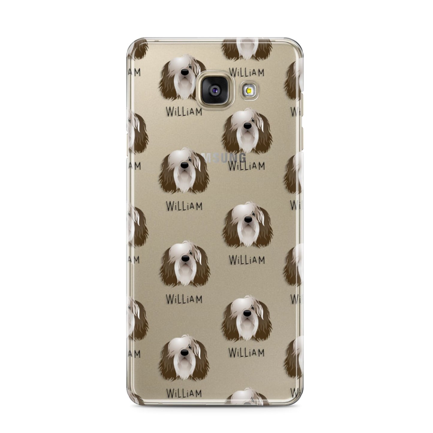Polish Lowland Sheepdog Icon with Name Samsung Galaxy A3 2016 Case on gold phone