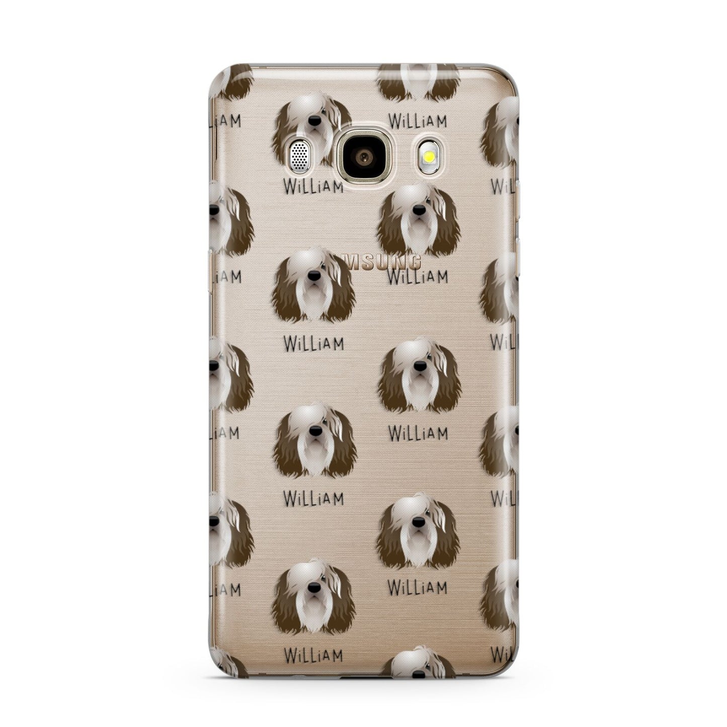 Polish Lowland Sheepdog Icon with Name Samsung Galaxy J7 2016 Case on gold phone