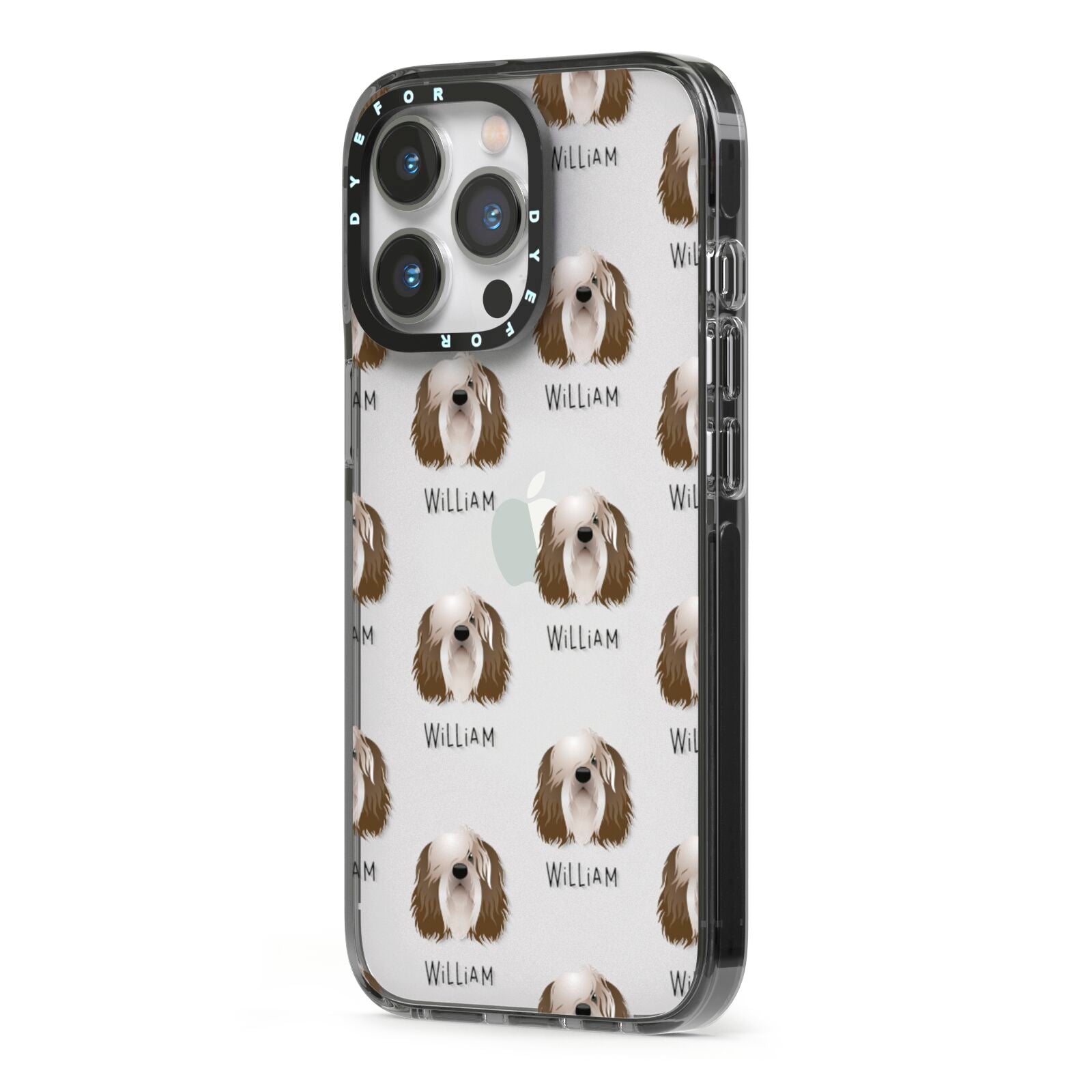 Polish Lowland Sheepdog Icon with Name iPhone 13 Pro Black Impact Case Side Angle on Silver phone