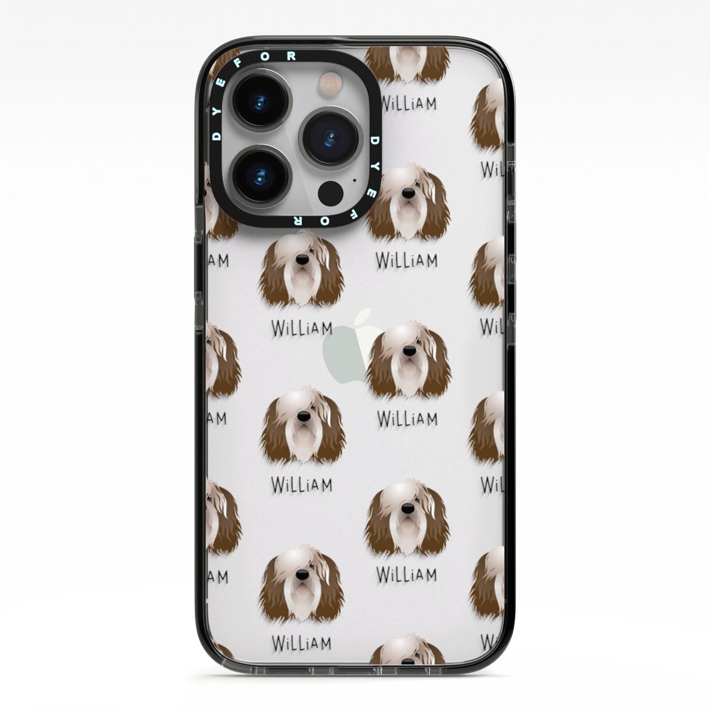 Polish Lowland Sheepdog Icon with Name iPhone 13 Pro Black Impact Case on Silver phone