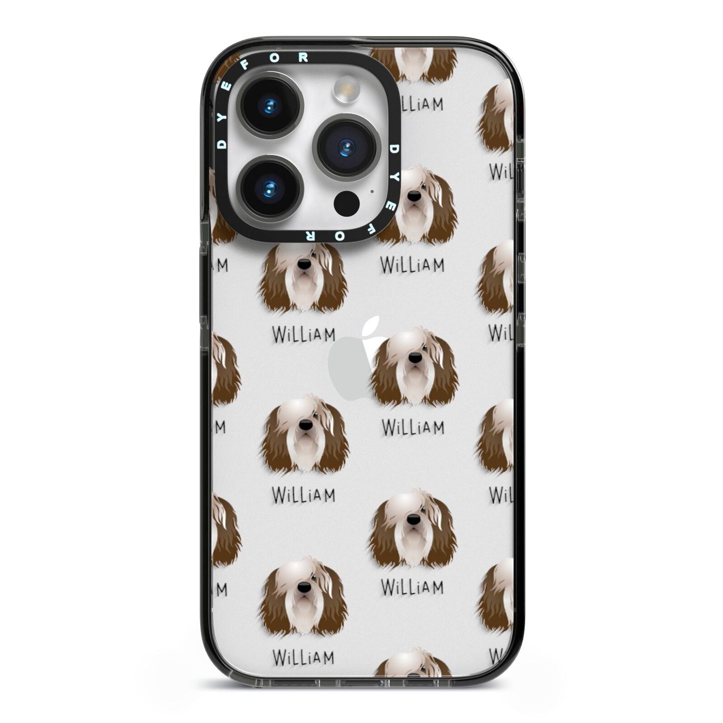 Polish Lowland Sheepdog Icon with Name iPhone 14 Pro Black Impact Case on Silver phone