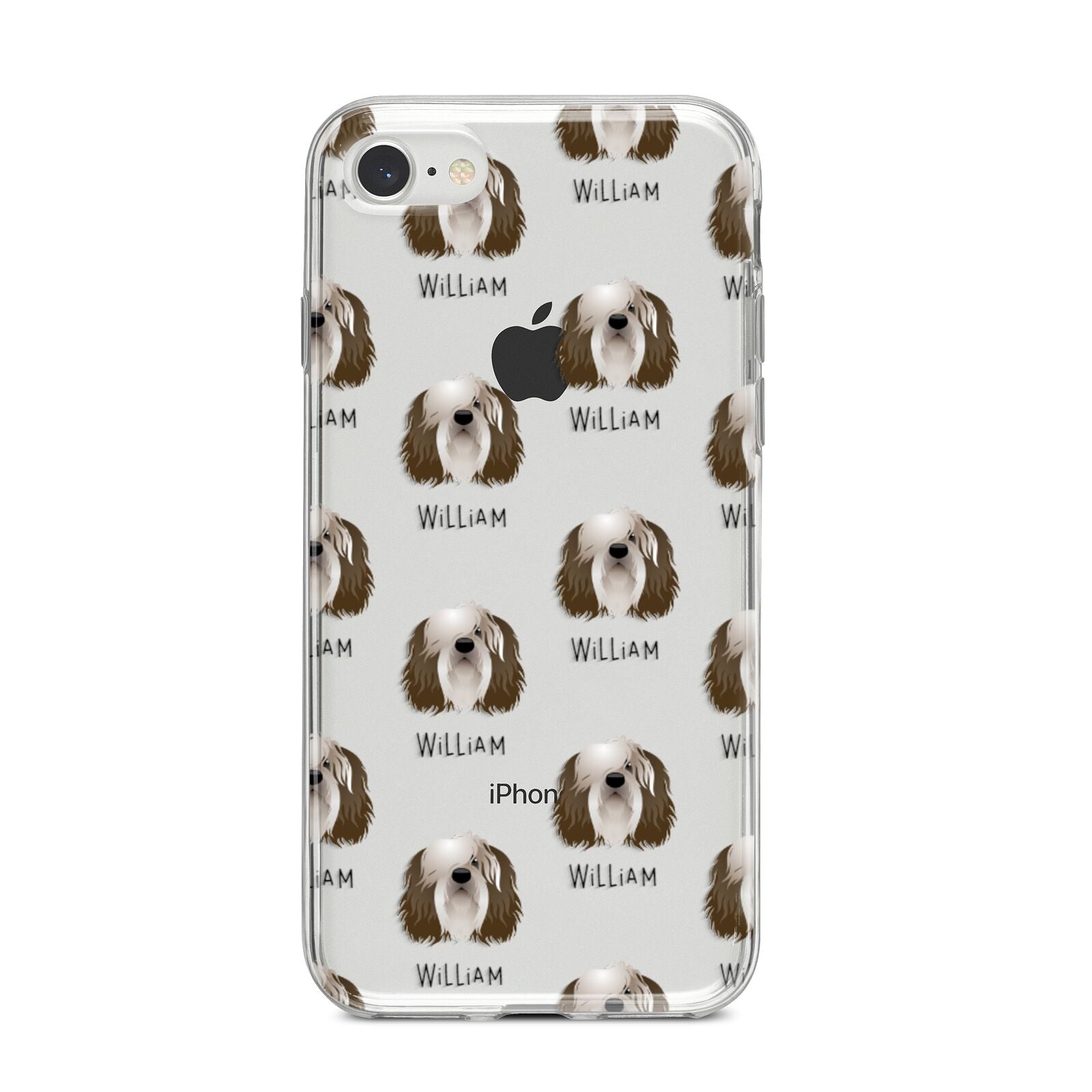Polish Lowland Sheepdog Icon with Name iPhone 8 Bumper Case on Silver iPhone