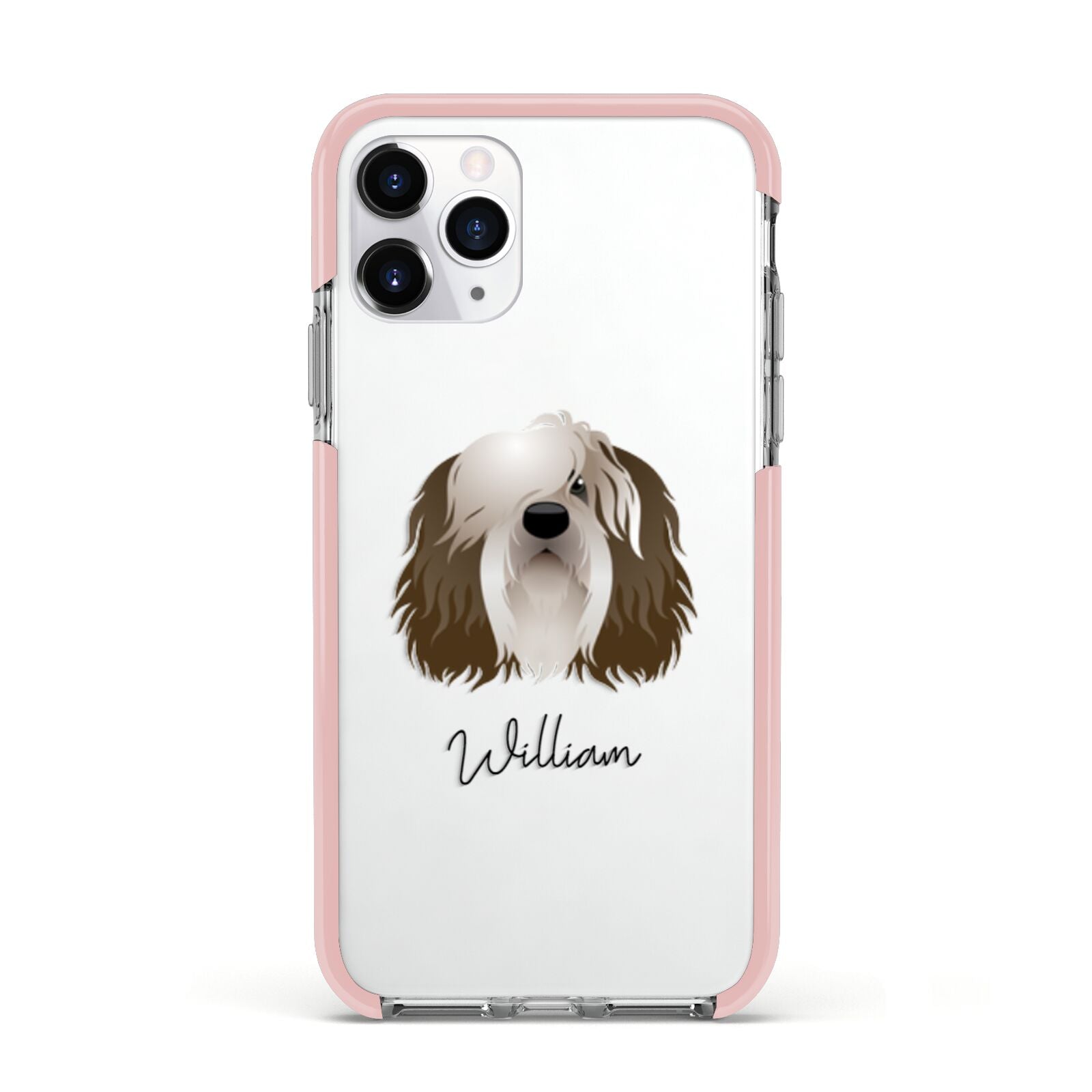 Polish Lowland Sheepdog Personalised Apple iPhone 11 Pro in Silver with Pink Impact Case