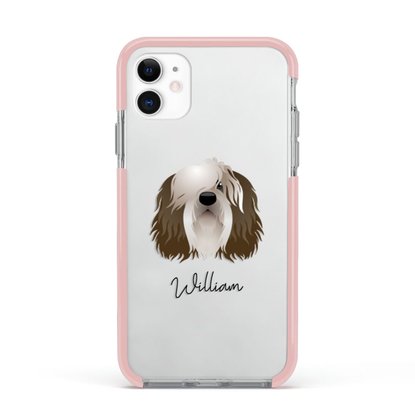 Polish Lowland Sheepdog Personalised Apple iPhone 11 in White with Pink Impact Case