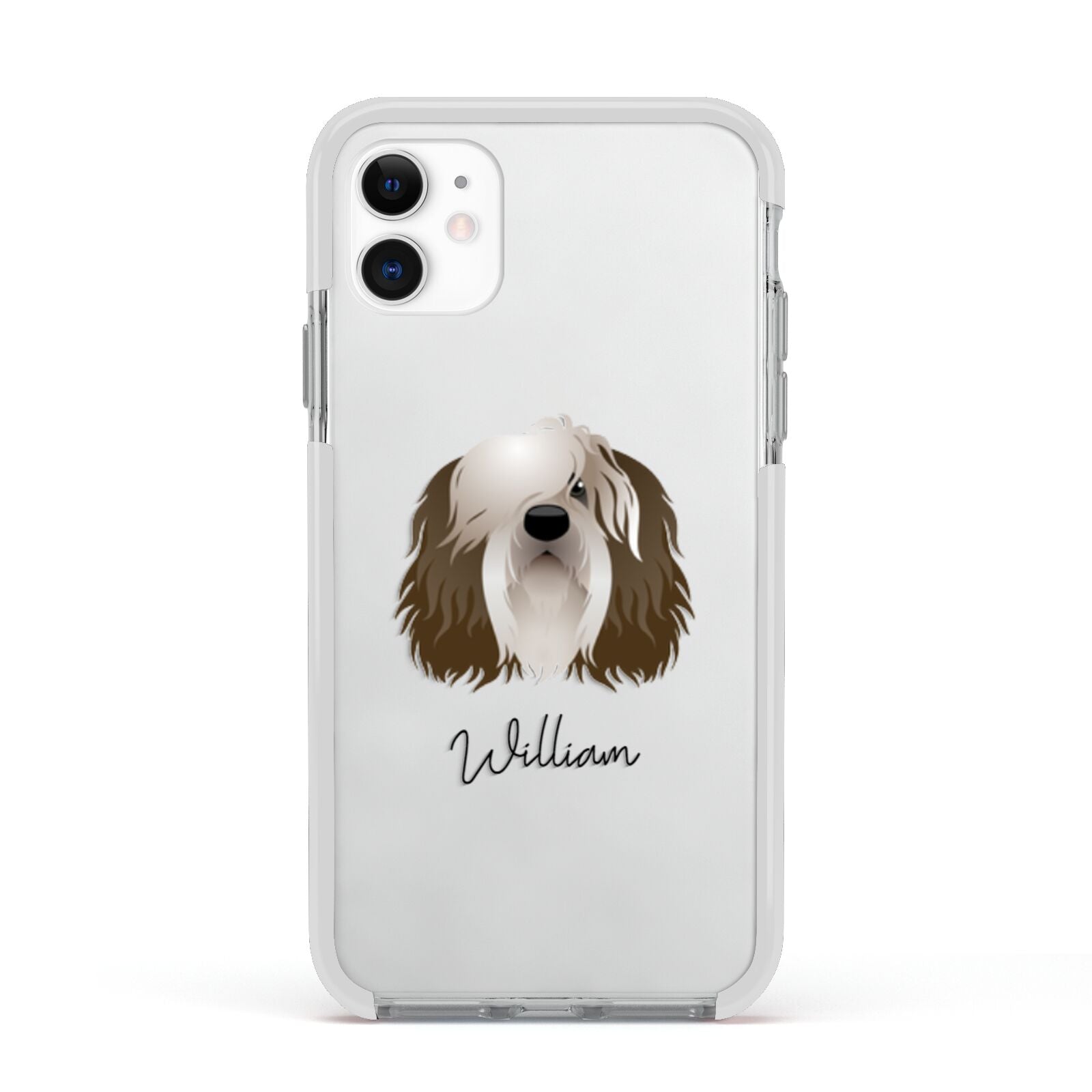 Polish Lowland Sheepdog Personalised Apple iPhone 11 in White with White Impact Case