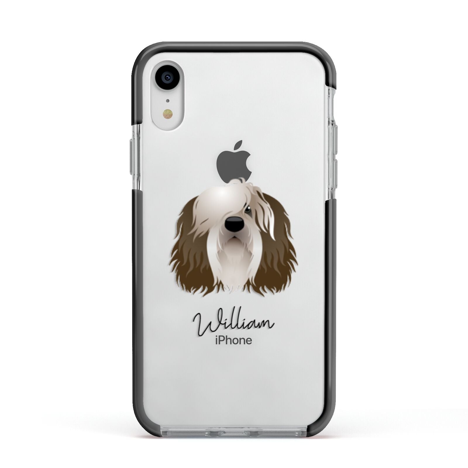 Polish Lowland Sheepdog Personalised Apple iPhone XR Impact Case Black Edge on Silver Phone