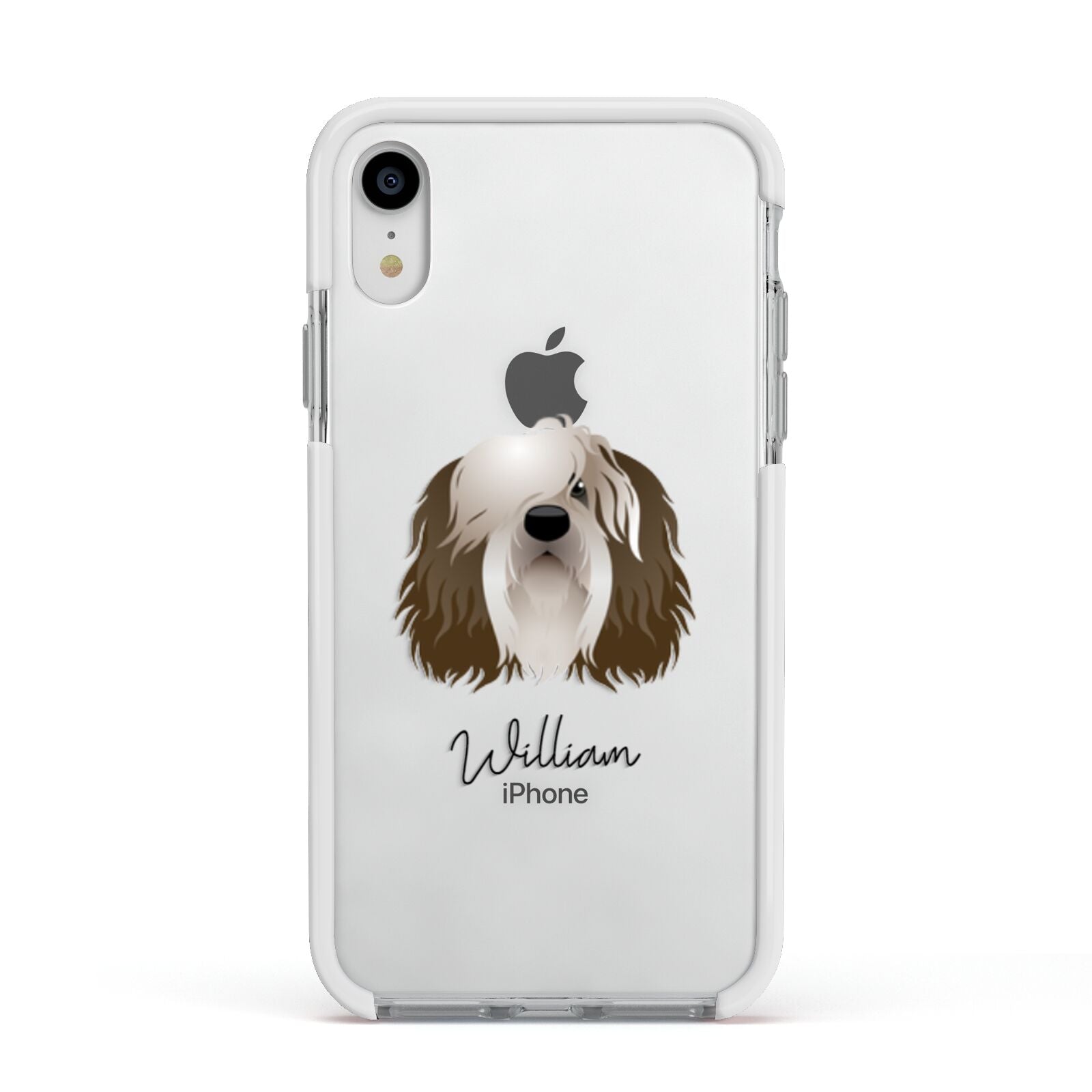 Polish Lowland Sheepdog Personalised Apple iPhone XR Impact Case White Edge on Silver Phone