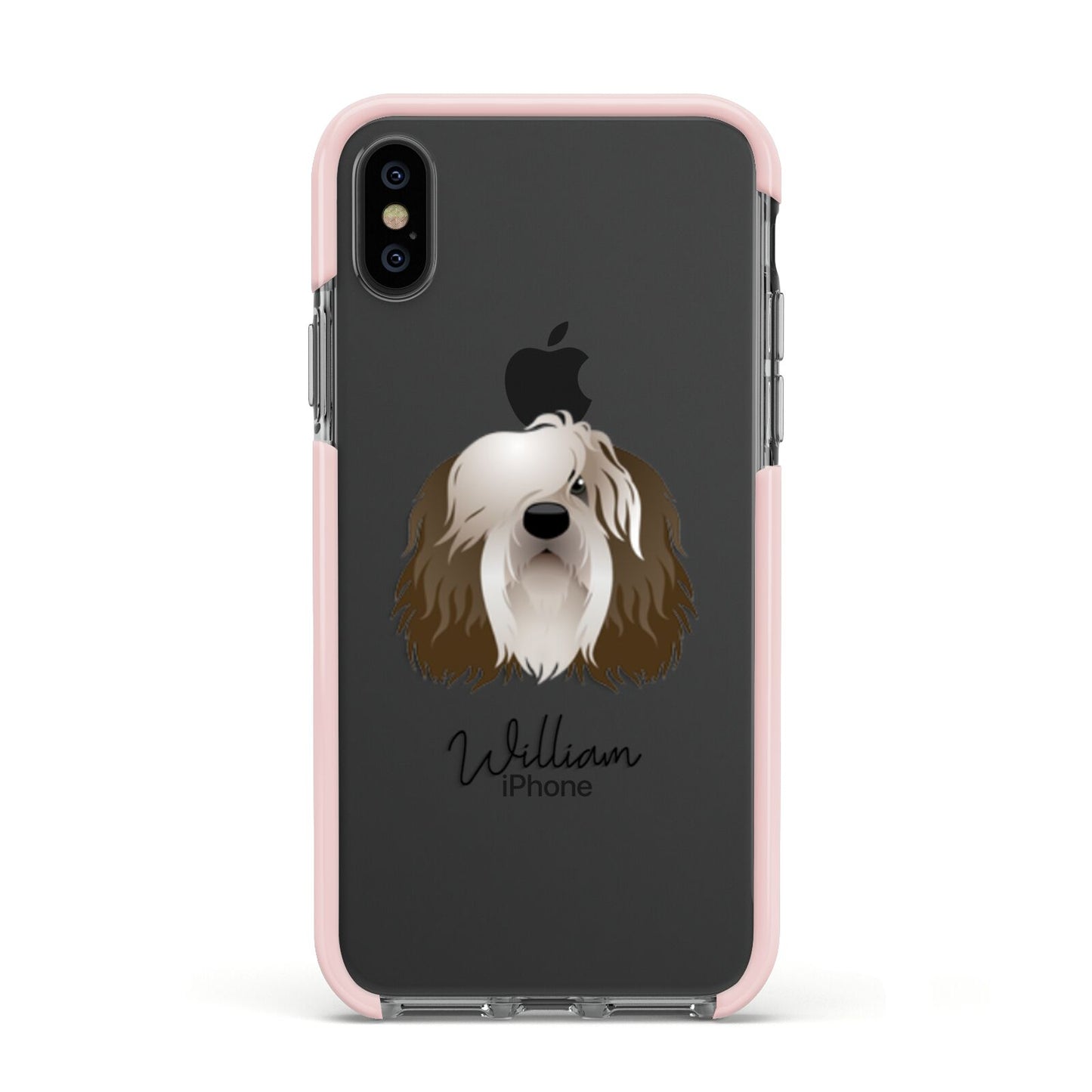 Polish Lowland Sheepdog Personalised Apple iPhone Xs Impact Case Pink Edge on Black Phone