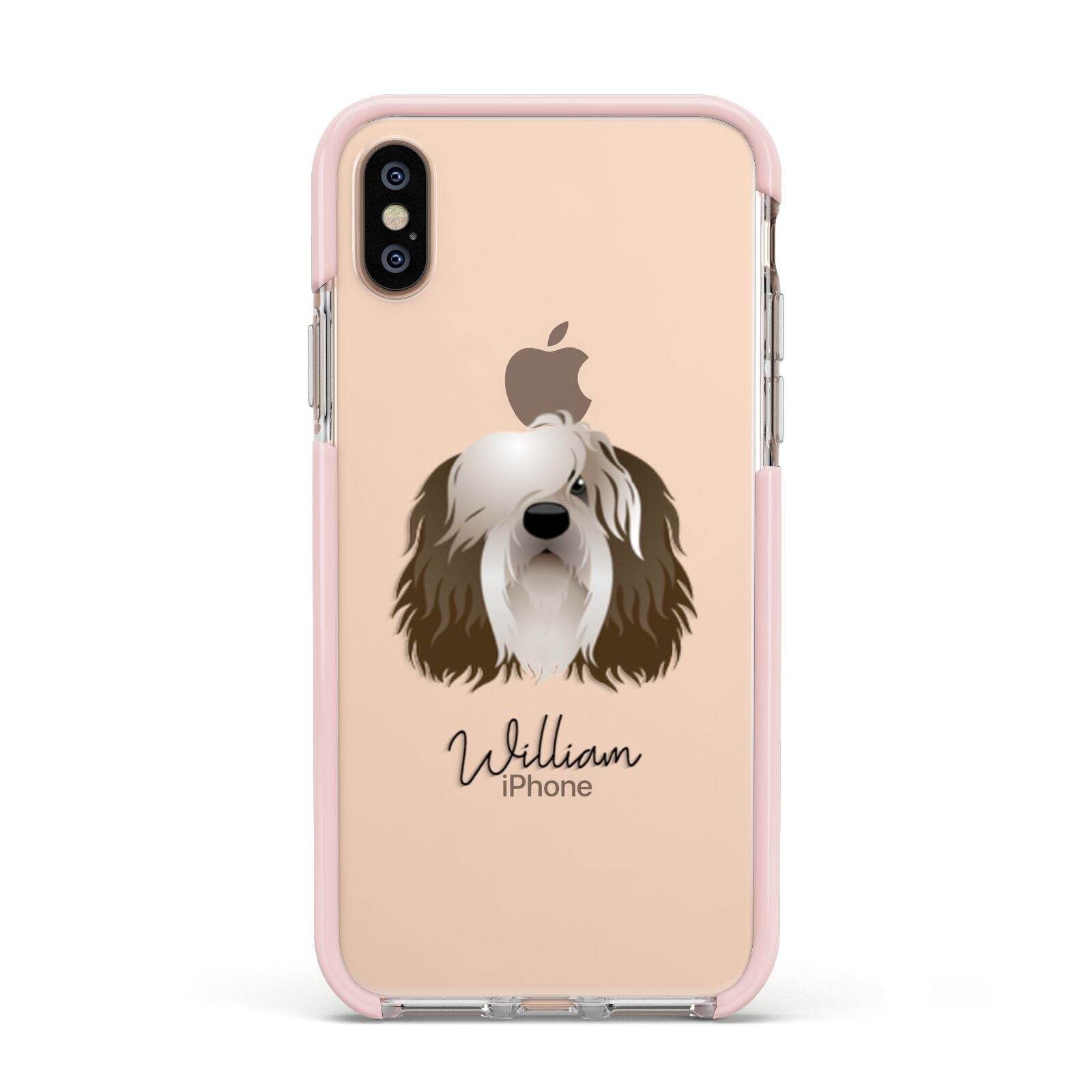 Polish Lowland Sheepdog Personalised Apple iPhone Xs Impact Case Pink Edge on Gold Phone