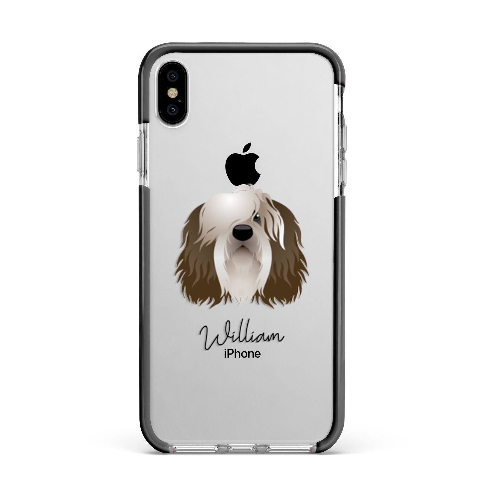 Polish Lowland Sheepdog Personalised Apple iPhone Xs Max Impact Case Black Edge on Silver Phone