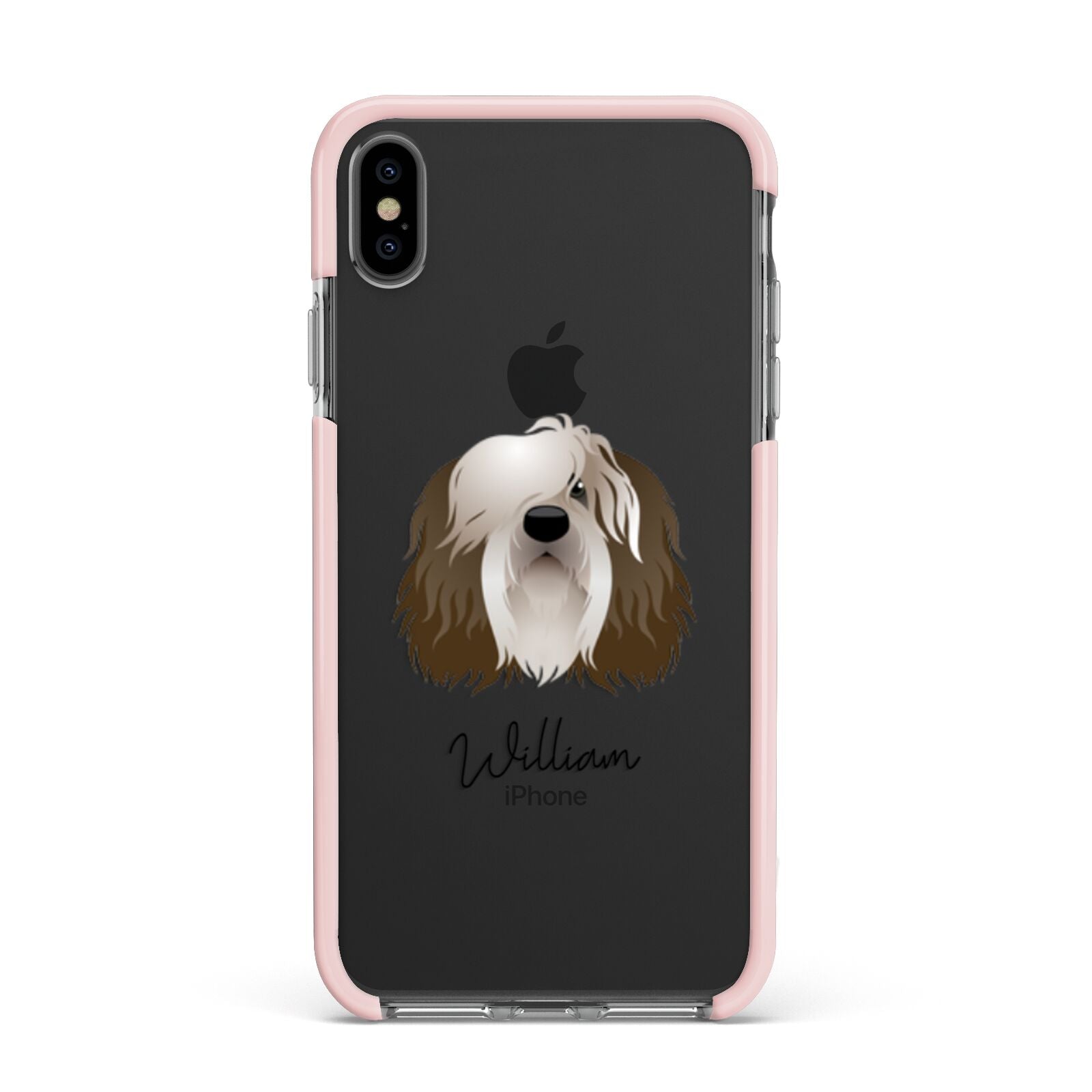 Polish Lowland Sheepdog Personalised Apple iPhone Xs Max Impact Case Pink Edge on Black Phone