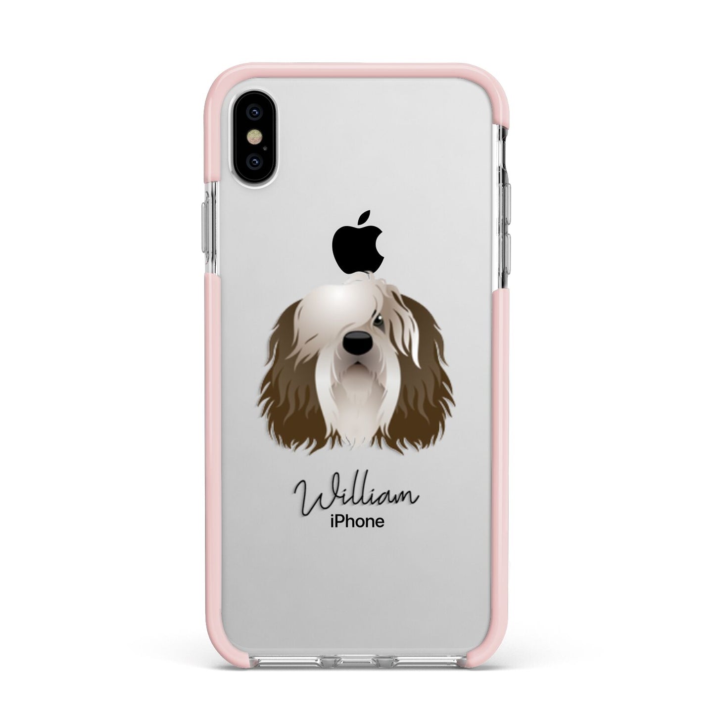 Polish Lowland Sheepdog Personalised Apple iPhone Xs Max Impact Case Pink Edge on Silver Phone