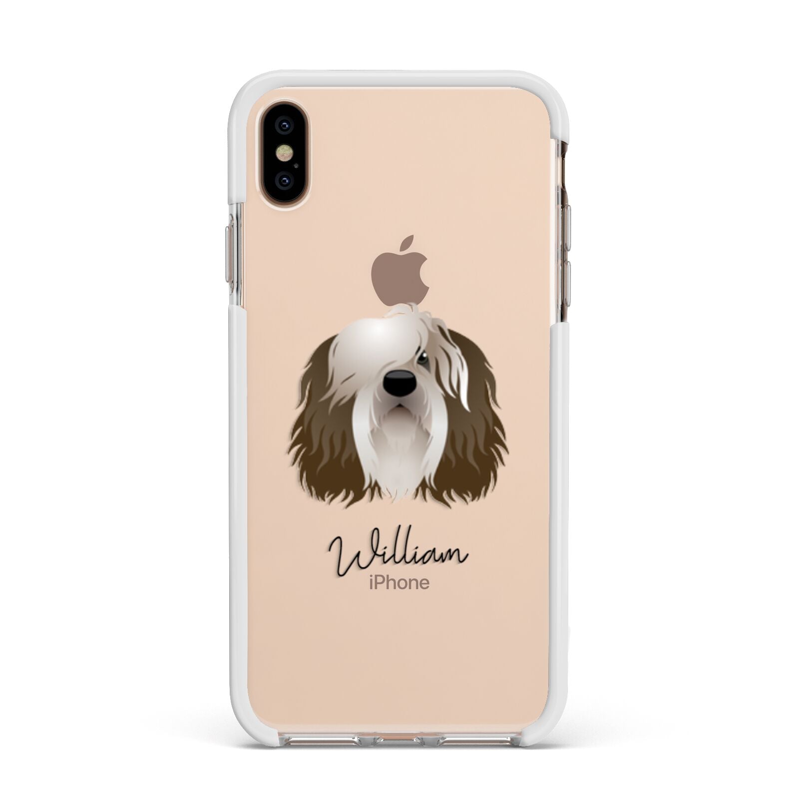 Polish Lowland Sheepdog Personalised Apple iPhone Xs Max Impact Case White Edge on Gold Phone