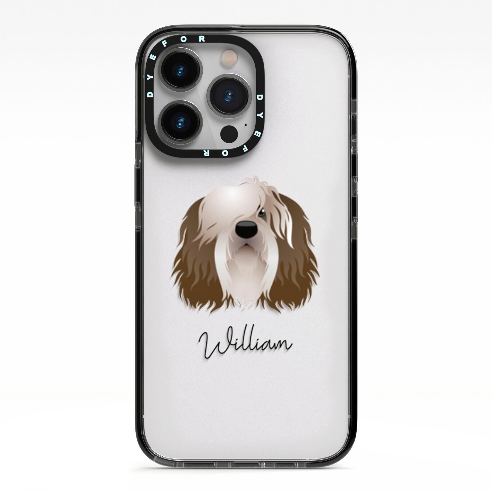 Polish Lowland Sheepdog Personalised iPhone 13 Pro Black Impact Case on Silver phone
