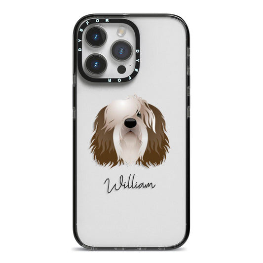 Polish Lowland Sheepdog Personalised iPhone 14 Pro Max Black Impact Case on Silver phone