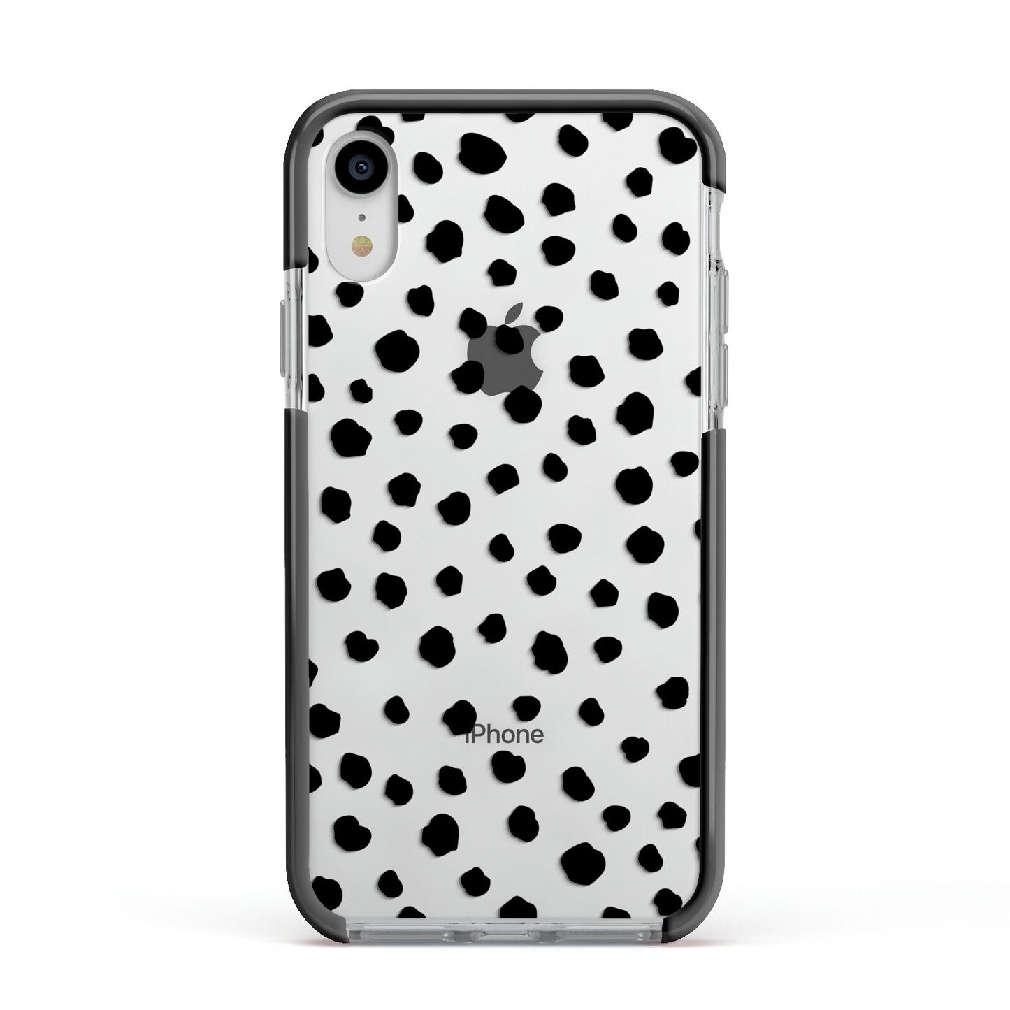 Polka Dot Apple iPhone XR Impact Case Black Edge on Silver Phone