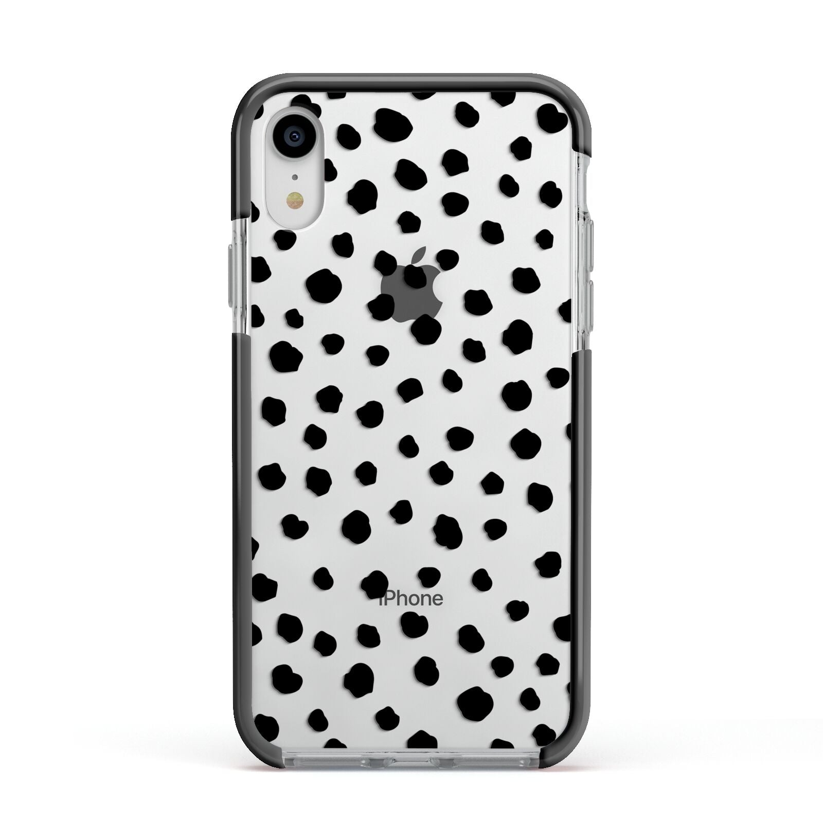Polka Dot Apple iPhone XR Impact Case Black Edge on Silver Phone