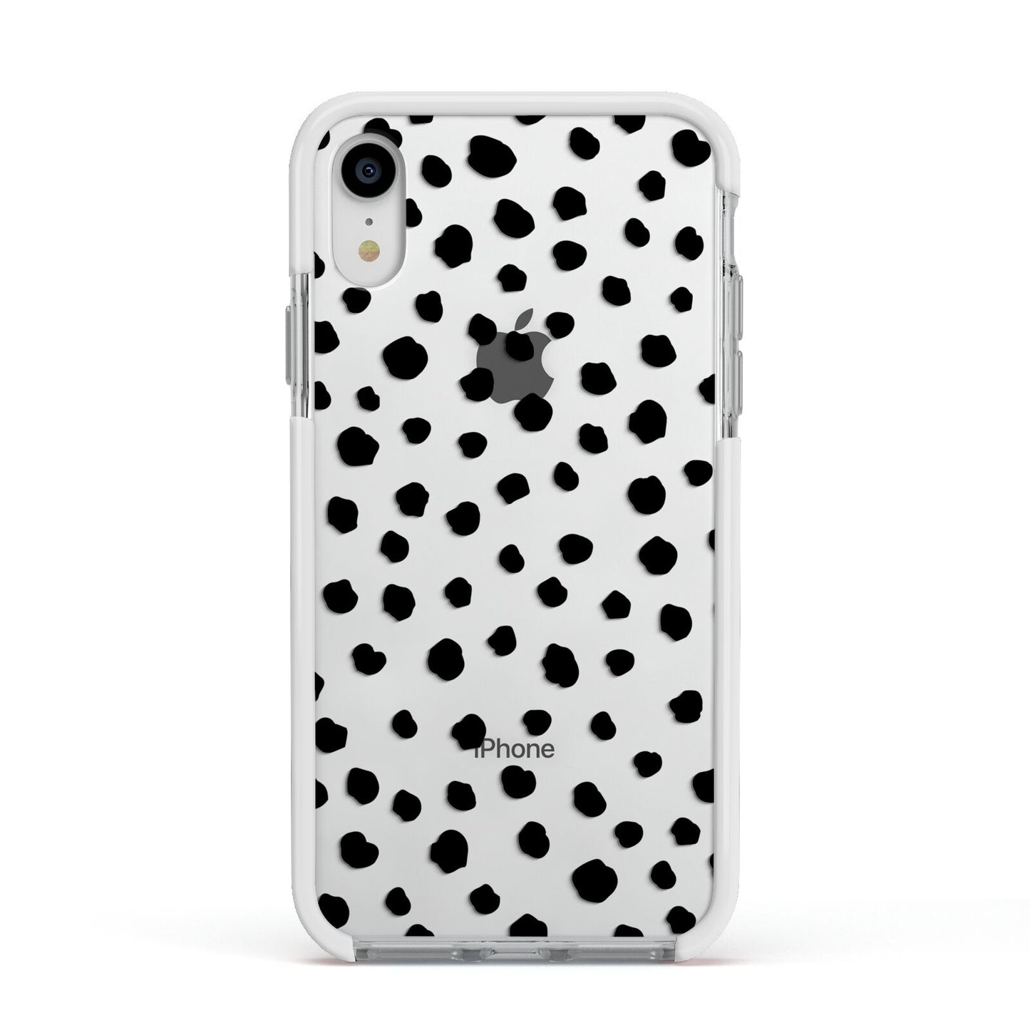Polka Dot Apple iPhone XR Impact Case White Edge on Silver Phone