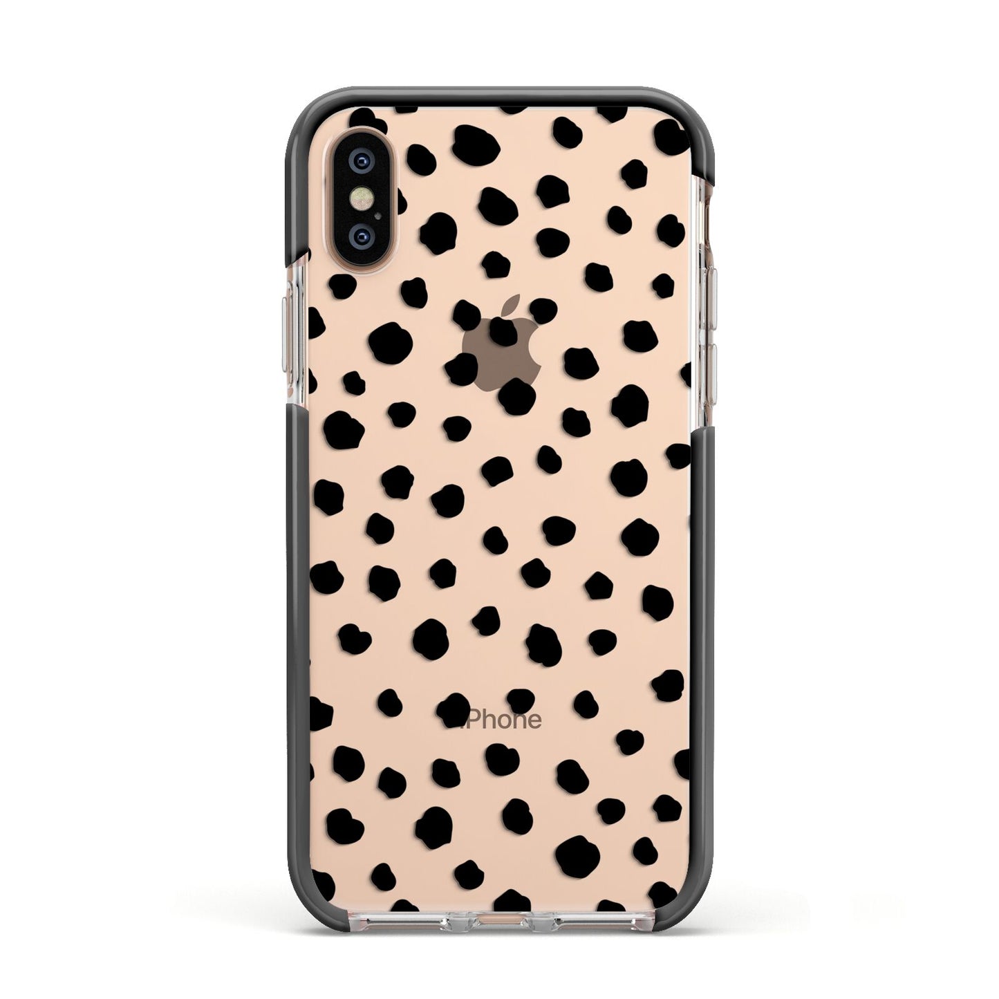Polka Dot Apple iPhone Xs Impact Case Black Edge on Gold Phone