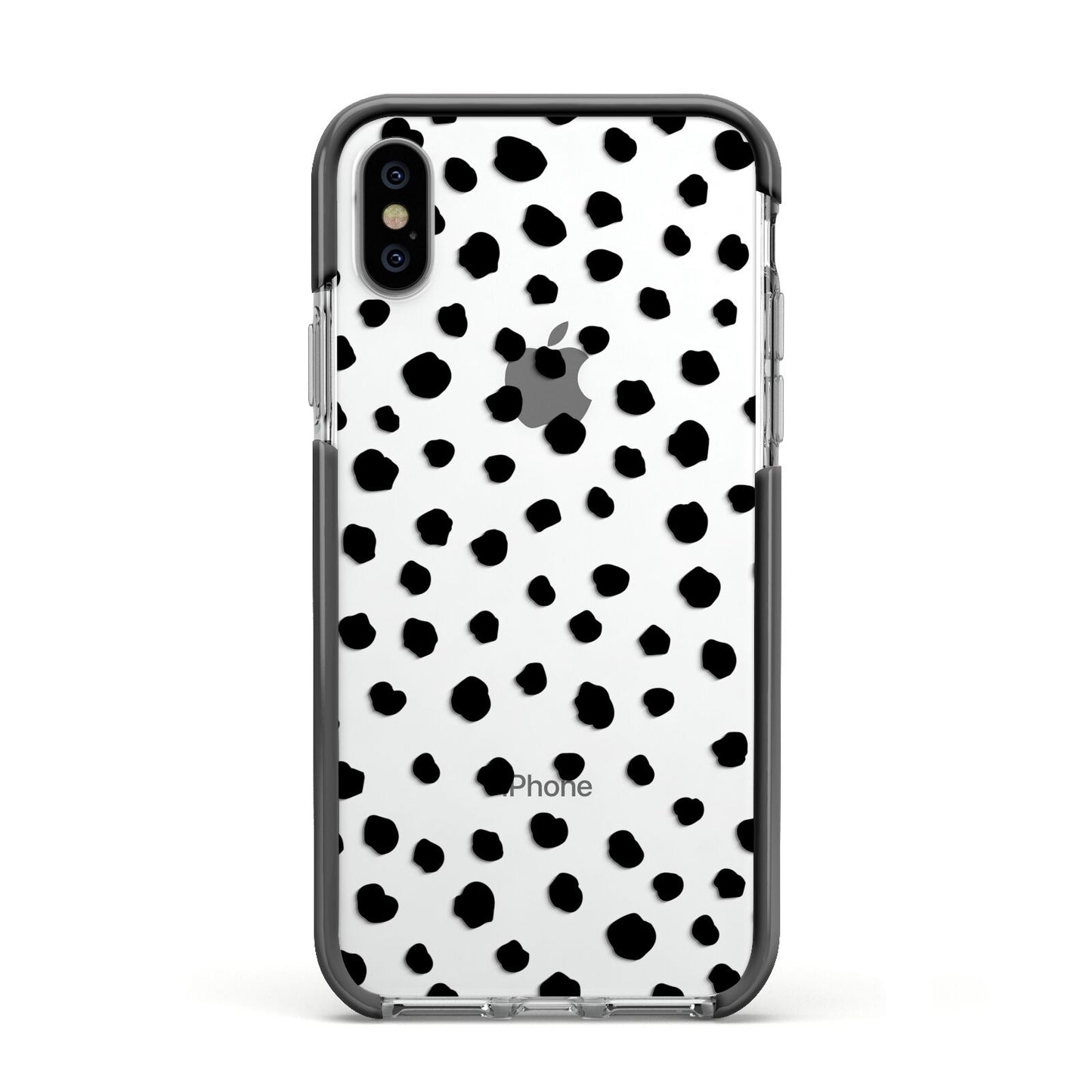 Polka Dot Apple iPhone Xs Impact Case Black Edge on Silver Phone