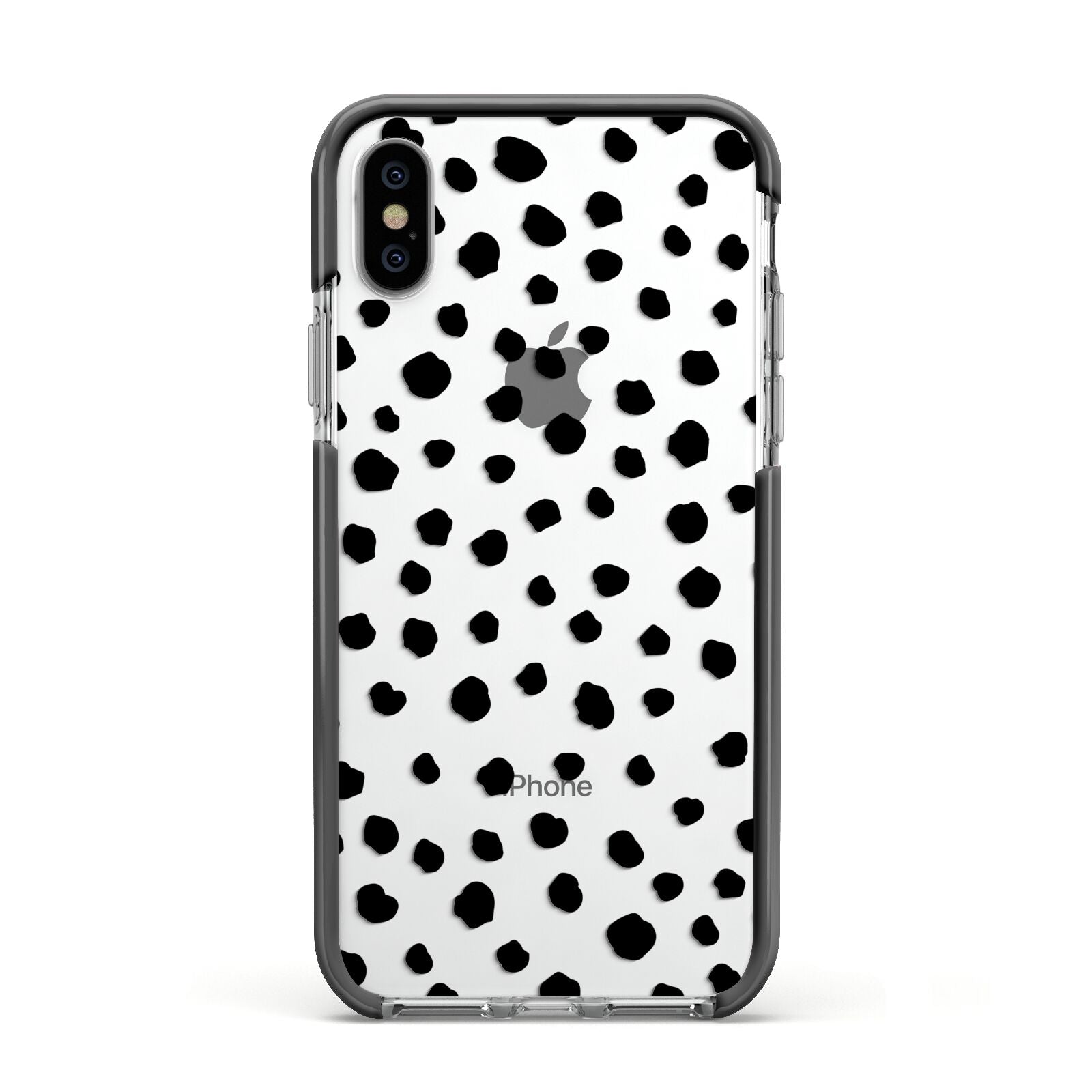 Polka Dot Apple iPhone Xs Impact Case Black Edge on Silver Phone