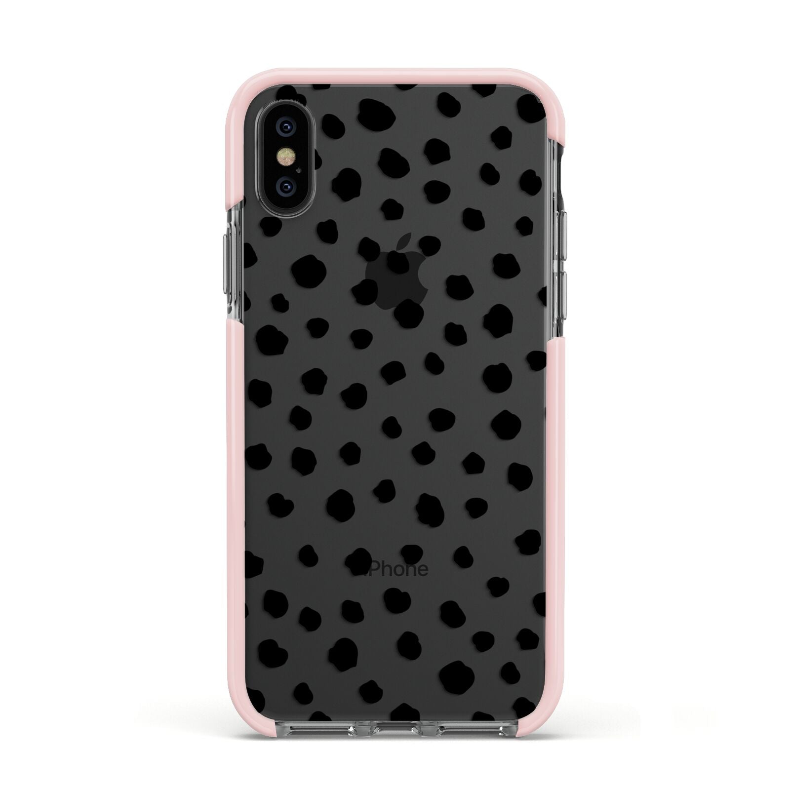Polka Dot Apple iPhone Xs Impact Case Pink Edge on Black Phone