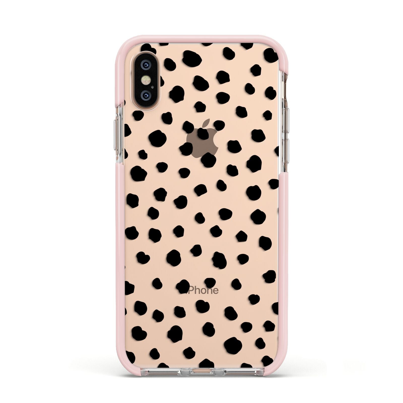 Polka Dot Apple iPhone Xs Impact Case Pink Edge on Gold Phone