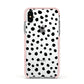Polka Dot Apple iPhone Xs Impact Case Pink Edge on Silver Phone