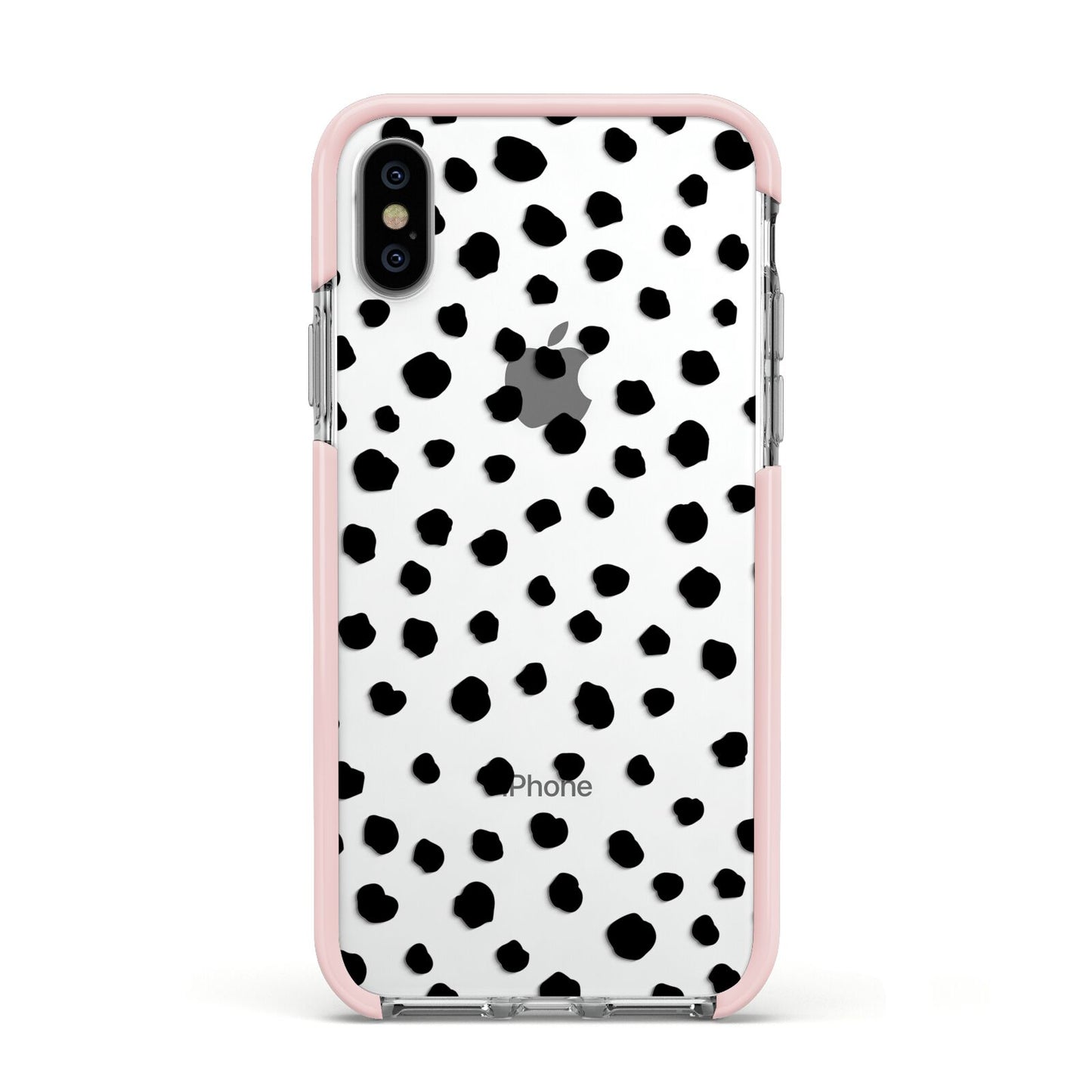 Polka Dot Apple iPhone Xs Impact Case Pink Edge on Silver Phone