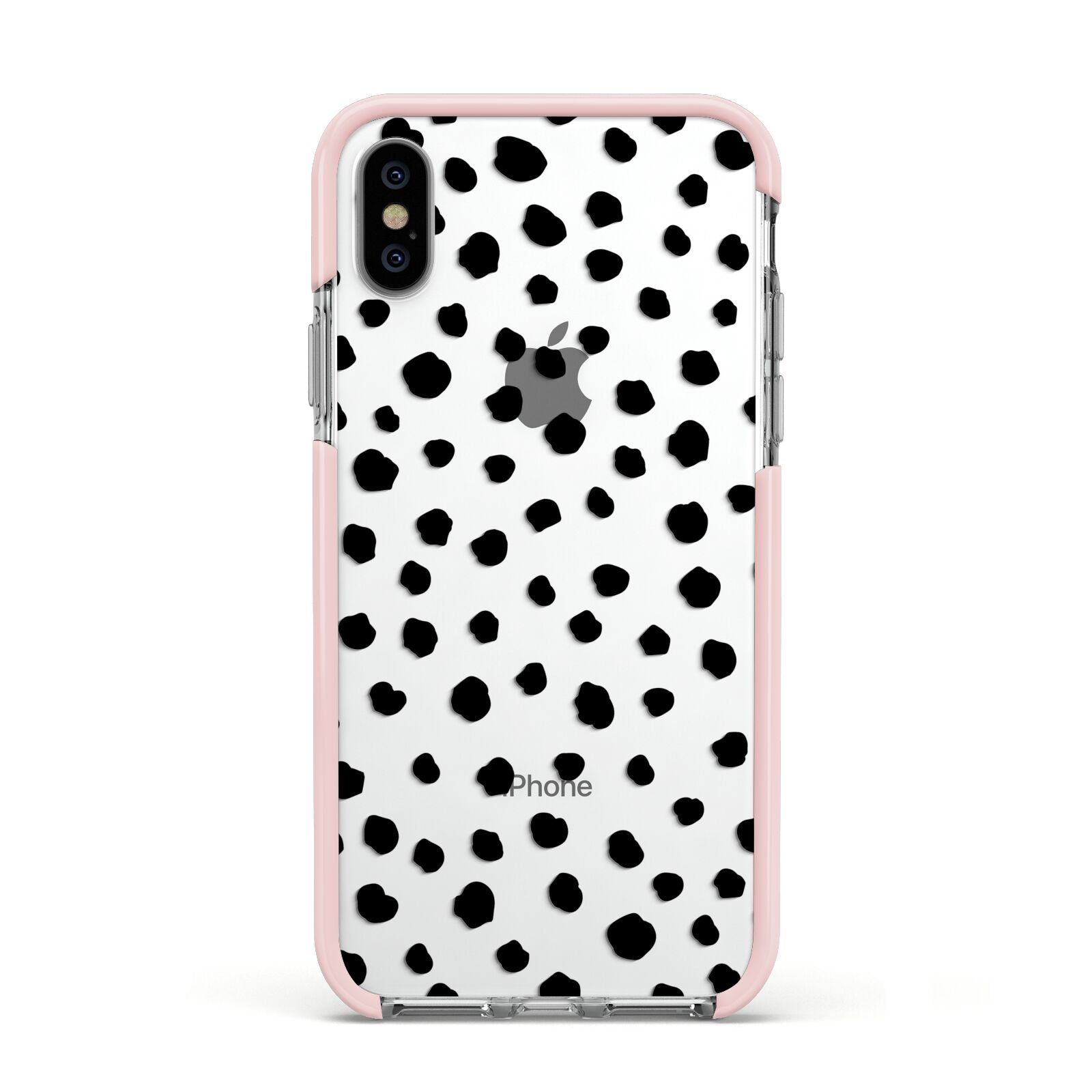 Polka Dot Apple iPhone Xs Impact Case Pink Edge on Silver Phone