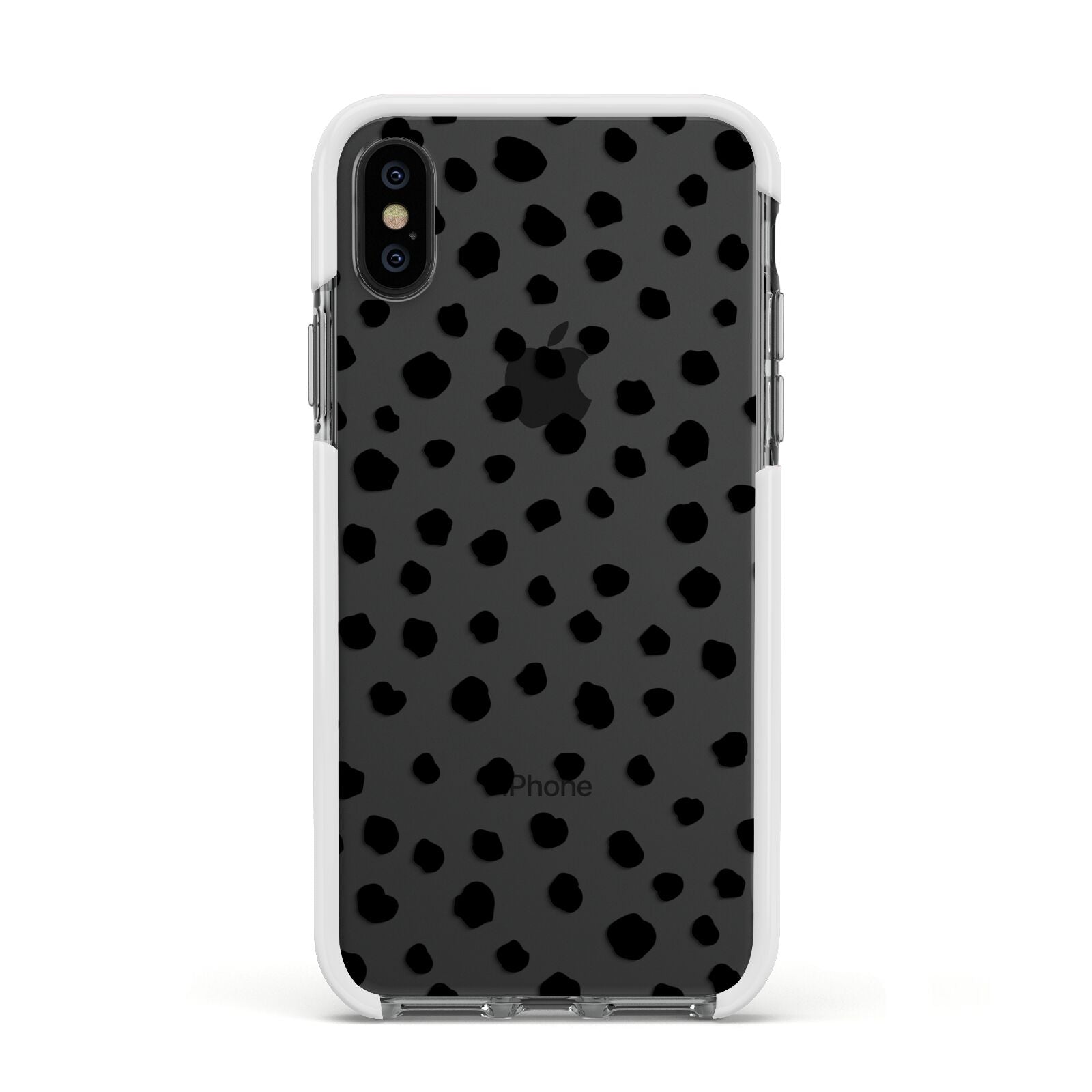 Polka Dot Apple iPhone Xs Impact Case White Edge on Black Phone