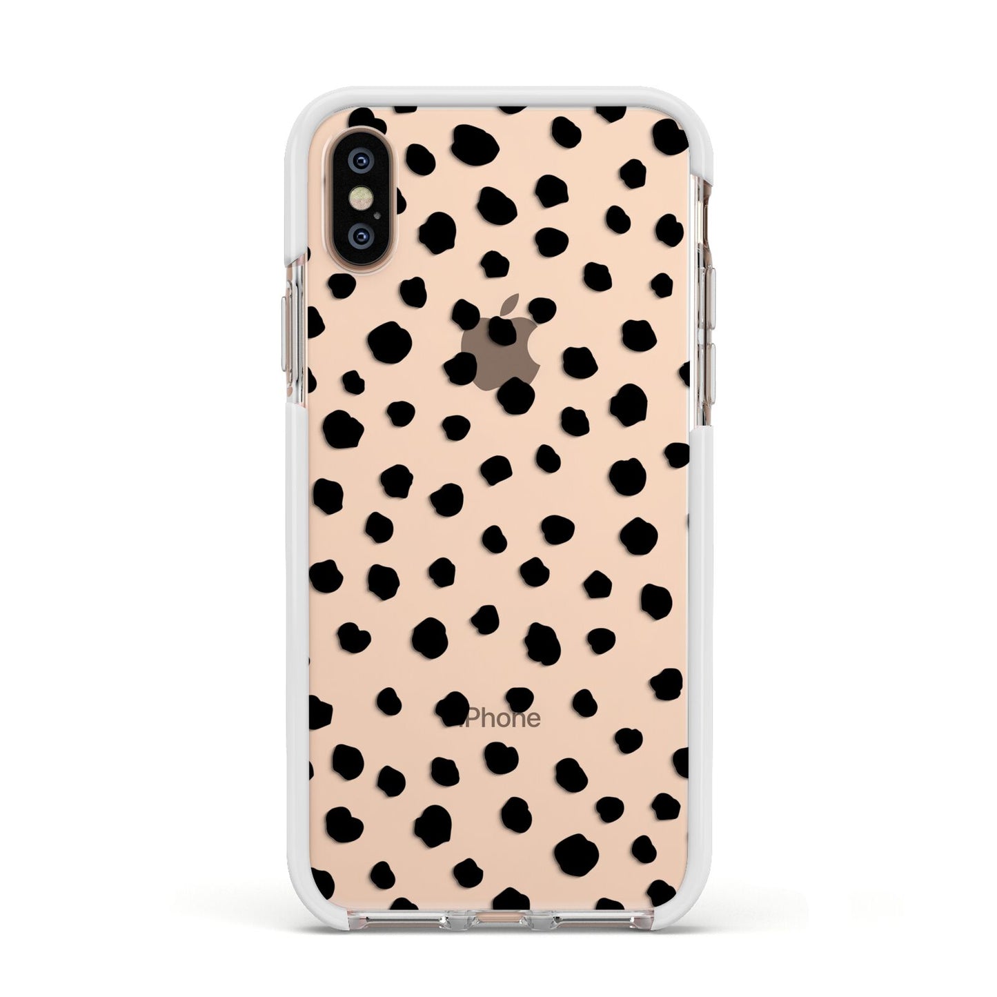 Polka Dot Apple iPhone Xs Impact Case White Edge on Gold Phone