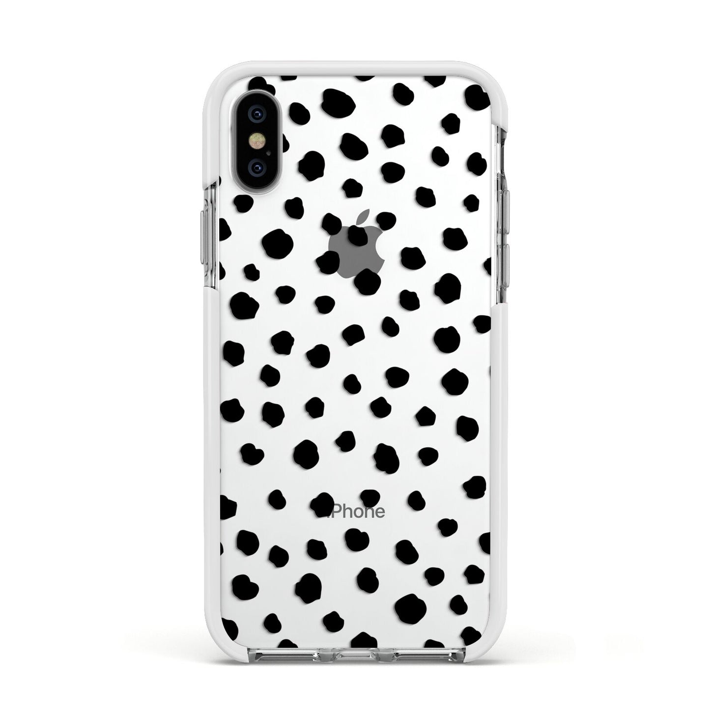 Polka Dot Apple iPhone Xs Impact Case White Edge on Silver Phone
