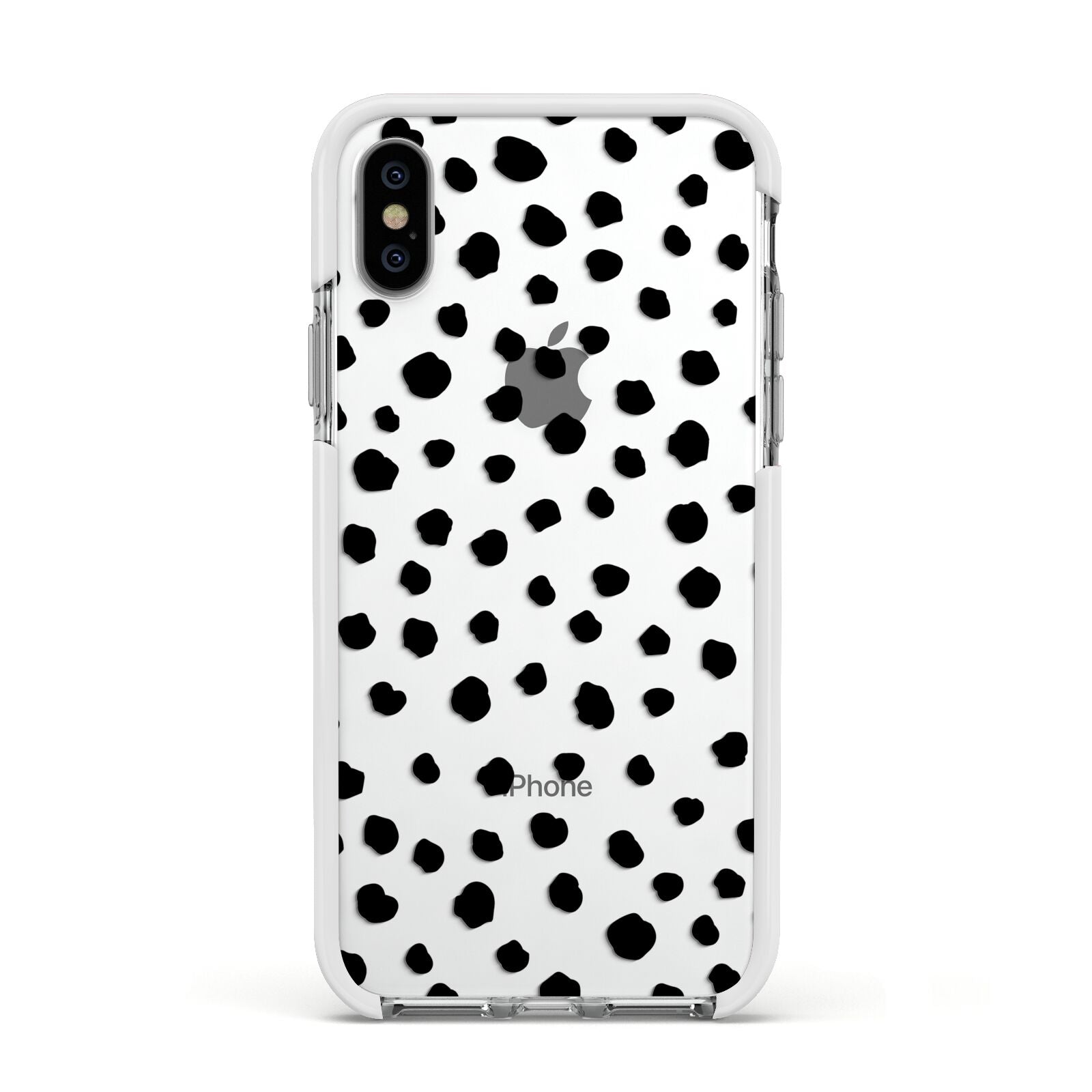 Polka Dot Apple iPhone Xs Impact Case White Edge on Silver Phone