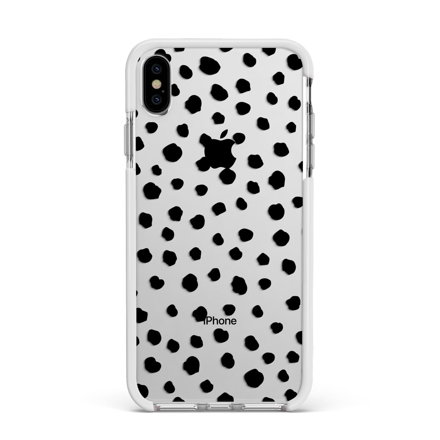 Polka Dot Apple iPhone Xs Max Impact Case White Edge on Silver Phone