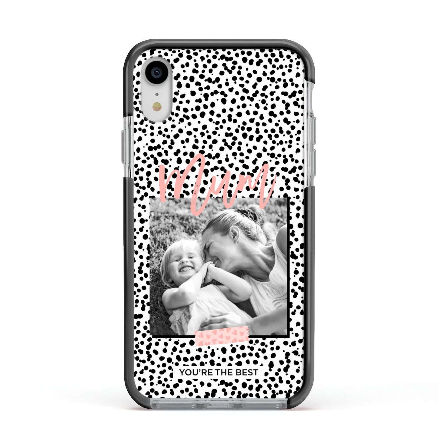 Polka Dot Mum Apple iPhone XR Impact Case Black Edge on Silver Phone