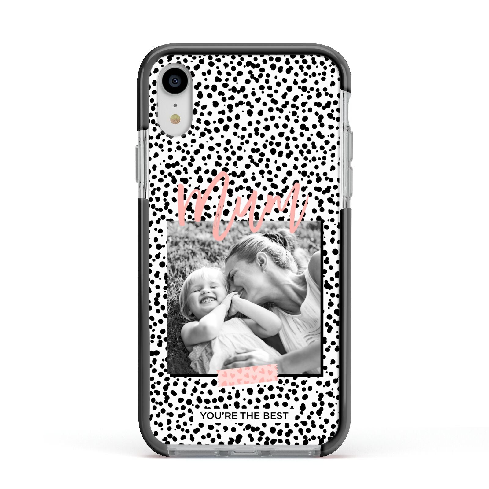 Polka Dot Mum Apple iPhone XR Impact Case Black Edge on Silver Phone