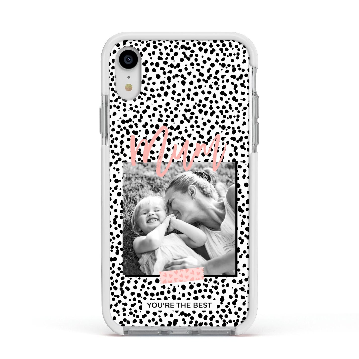Polka Dot Mum Apple iPhone XR Impact Case White Edge on Silver Phone