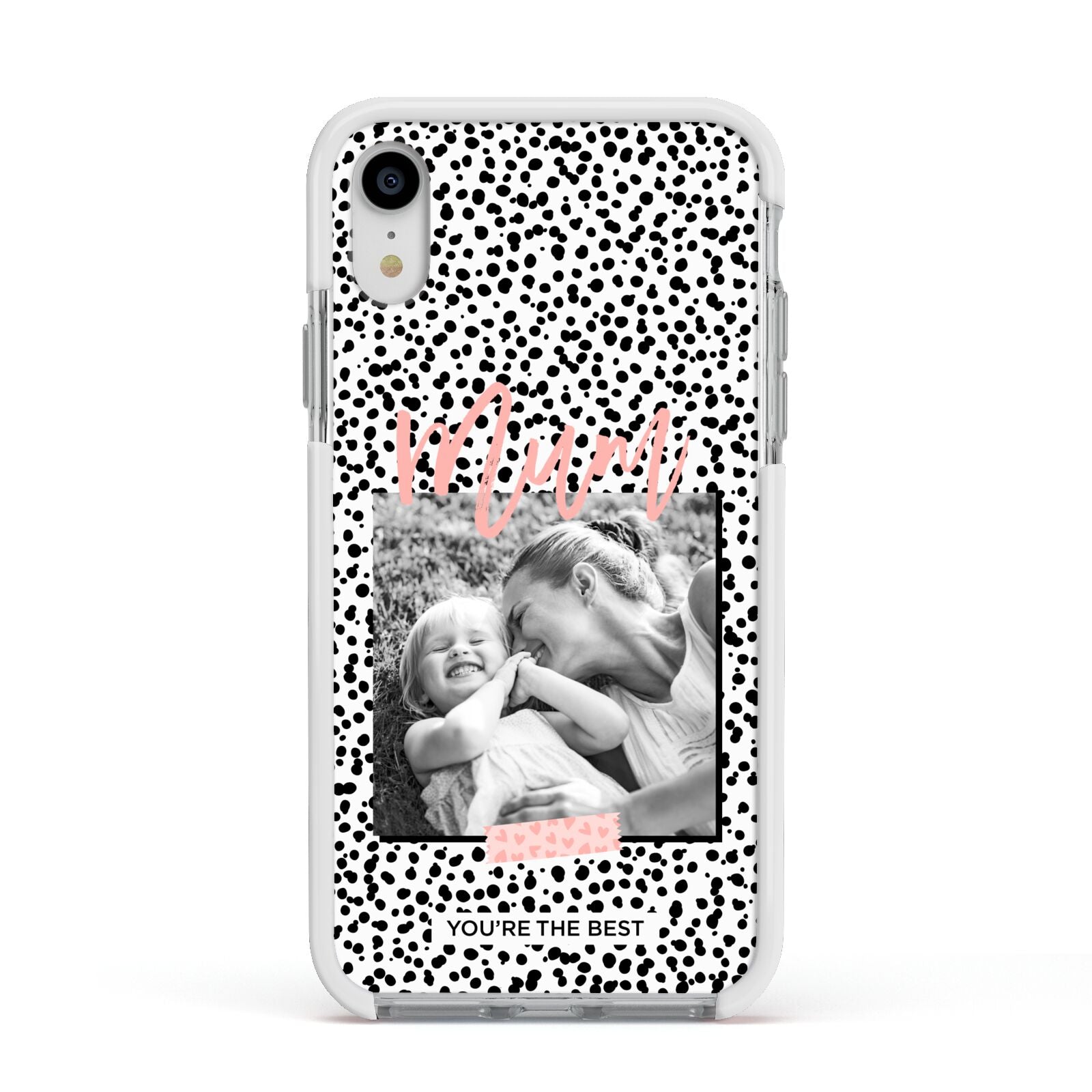 Polka Dot Mum Apple iPhone XR Impact Case White Edge on Silver Phone