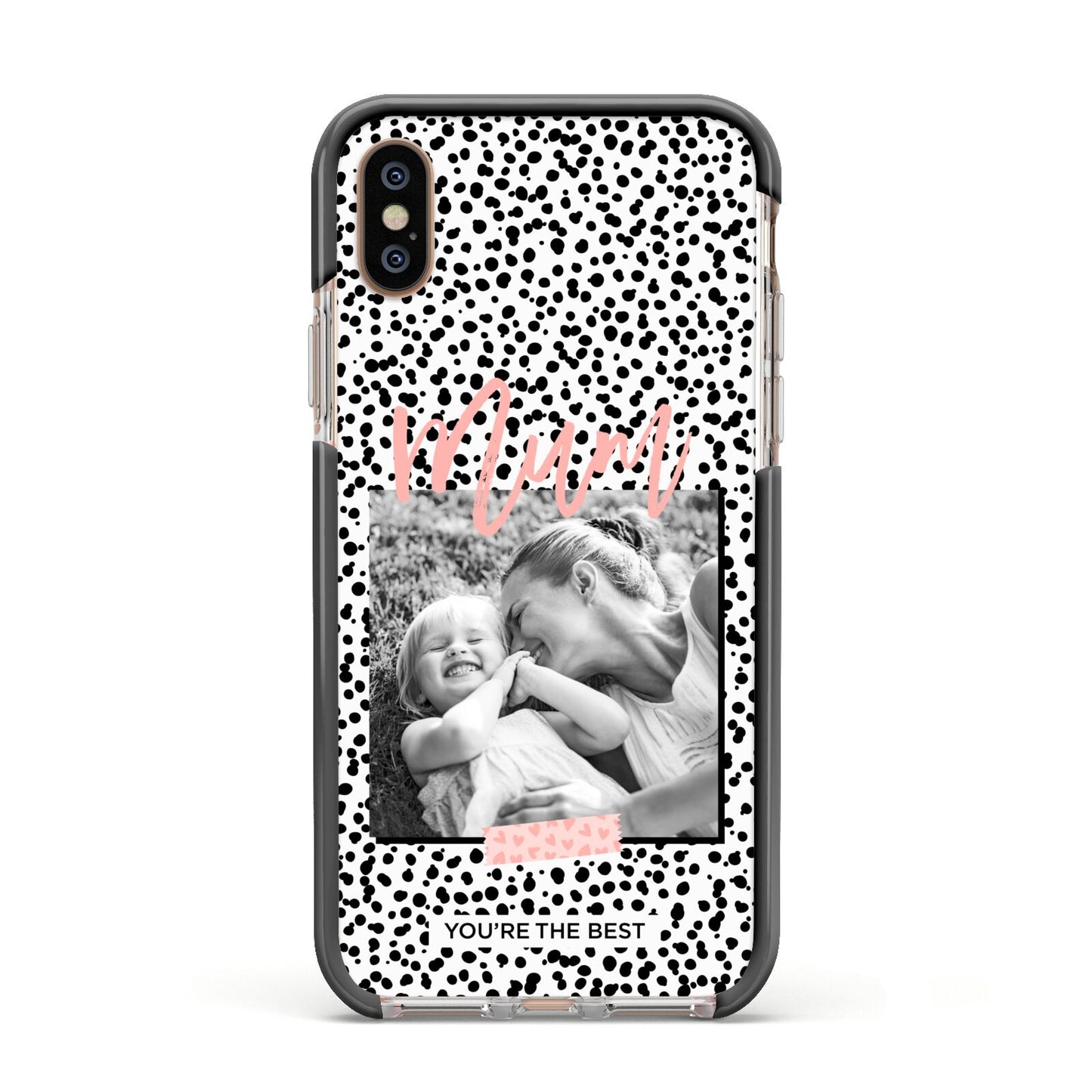 Polka Dot Mum Apple iPhone Xs Impact Case Black Edge on Gold Phone