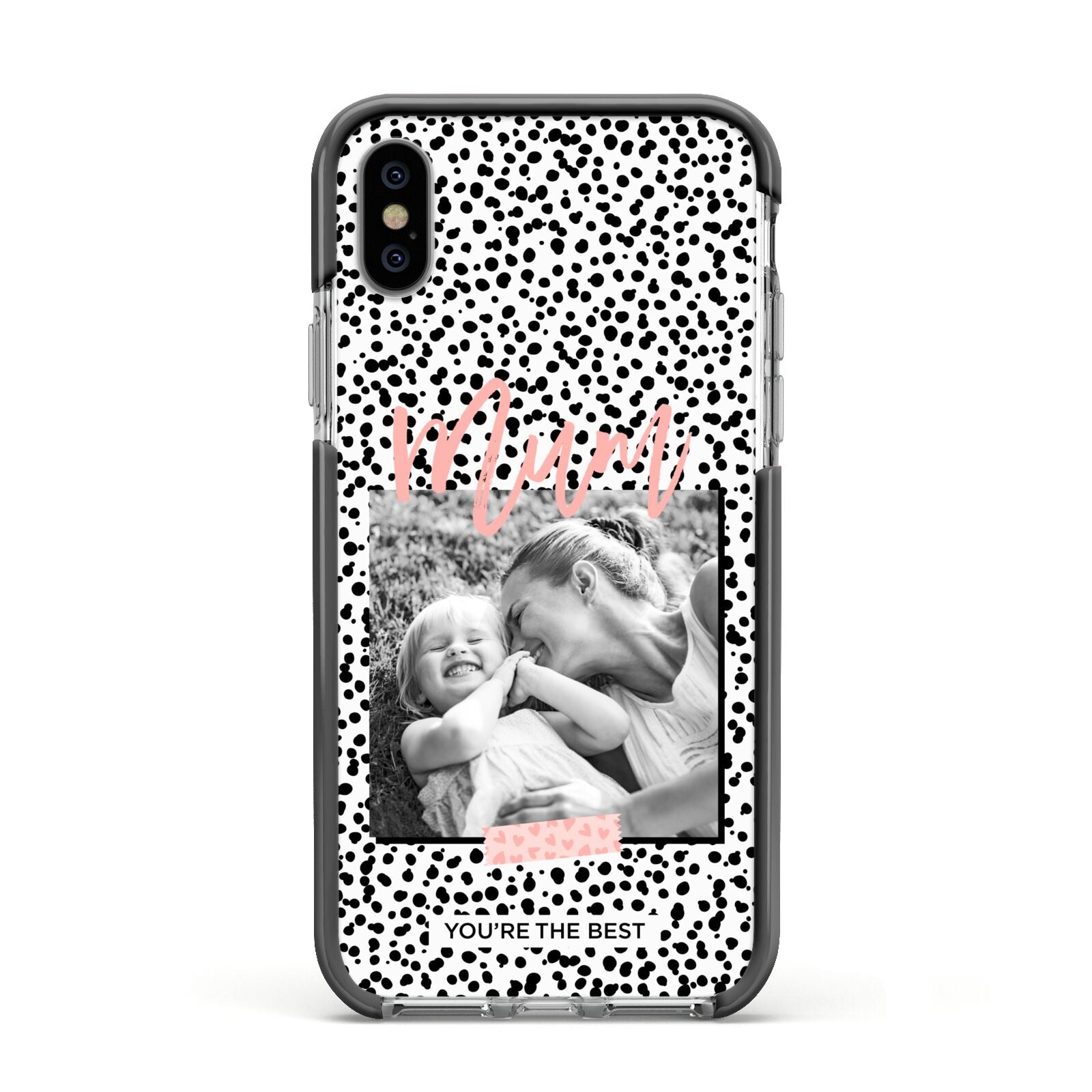 Polka Dot Mum Apple iPhone Xs Impact Case Black Edge on Silver Phone
