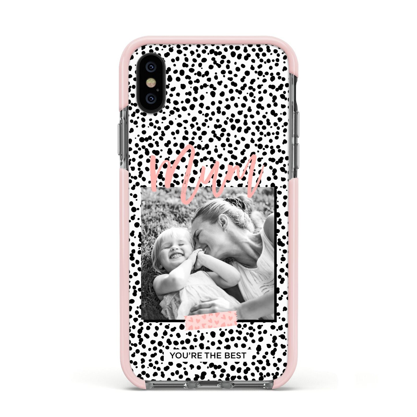 Polka Dot Mum Apple iPhone Xs Impact Case Pink Edge on Black Phone
