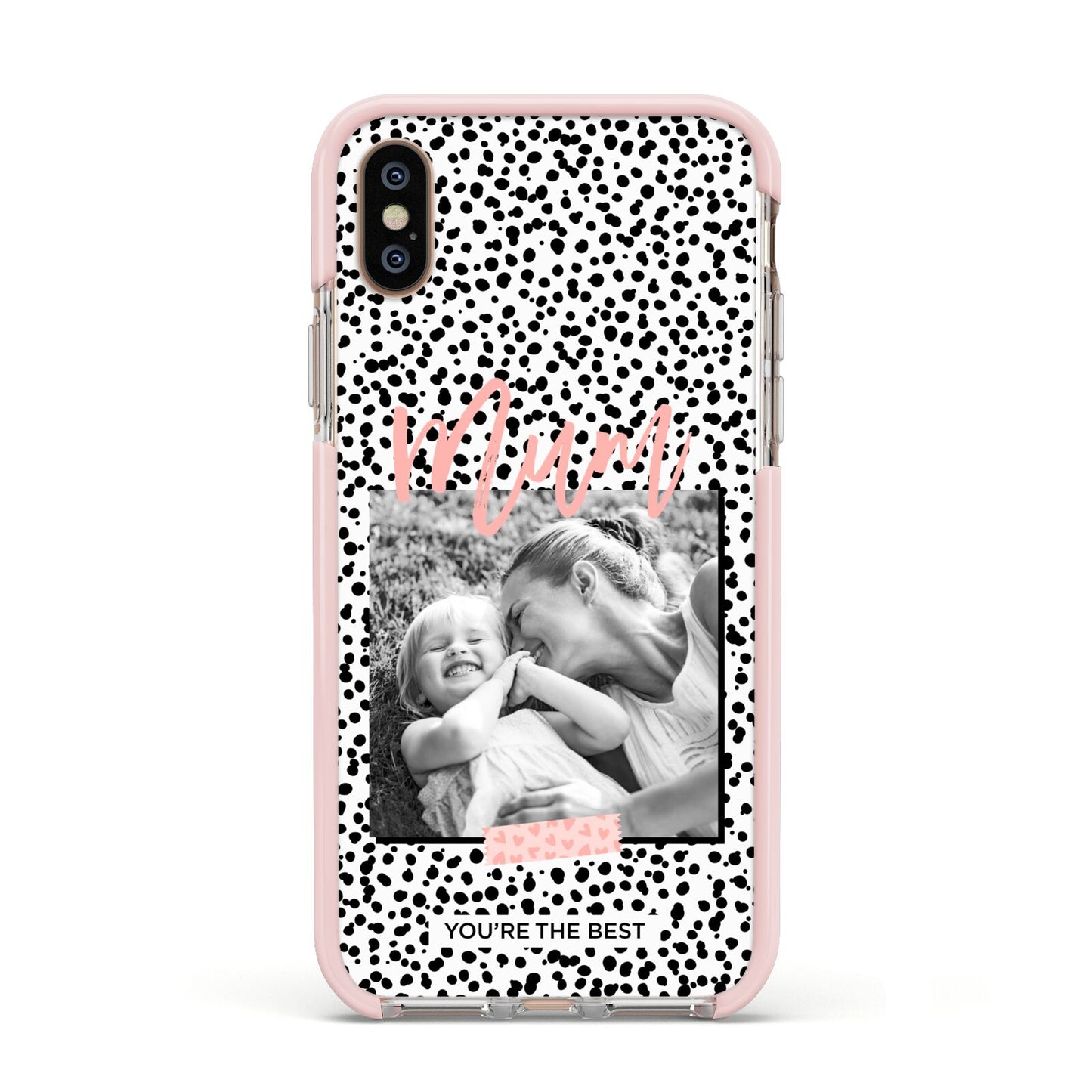 Polka Dot Mum Apple iPhone Xs Impact Case Pink Edge on Gold Phone