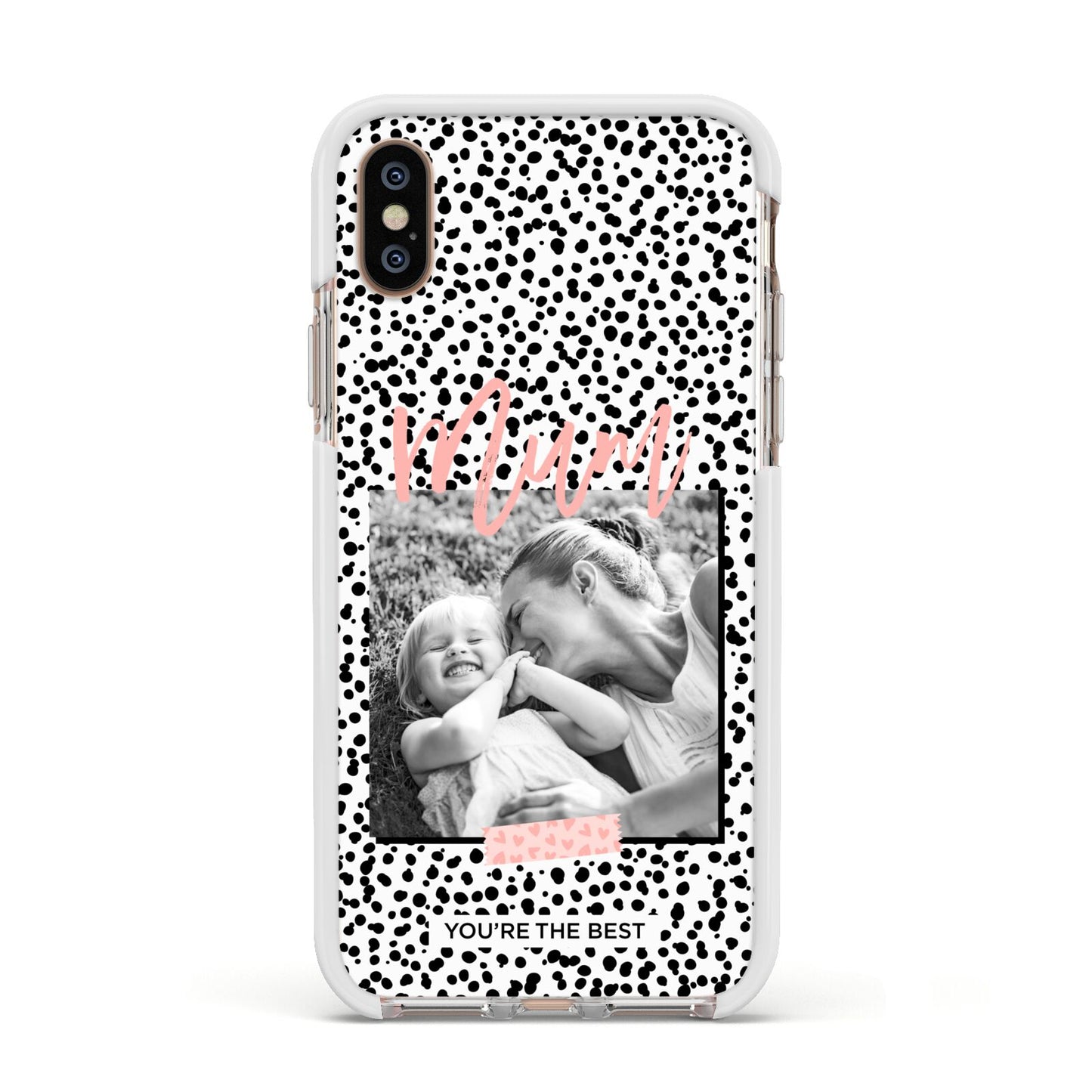 Polka Dot Mum Apple iPhone Xs Impact Case White Edge on Gold Phone