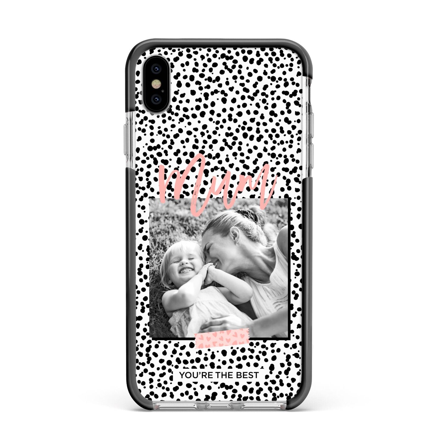 Polka Dot Mum Apple iPhone Xs Max Impact Case Black Edge on Silver Phone
