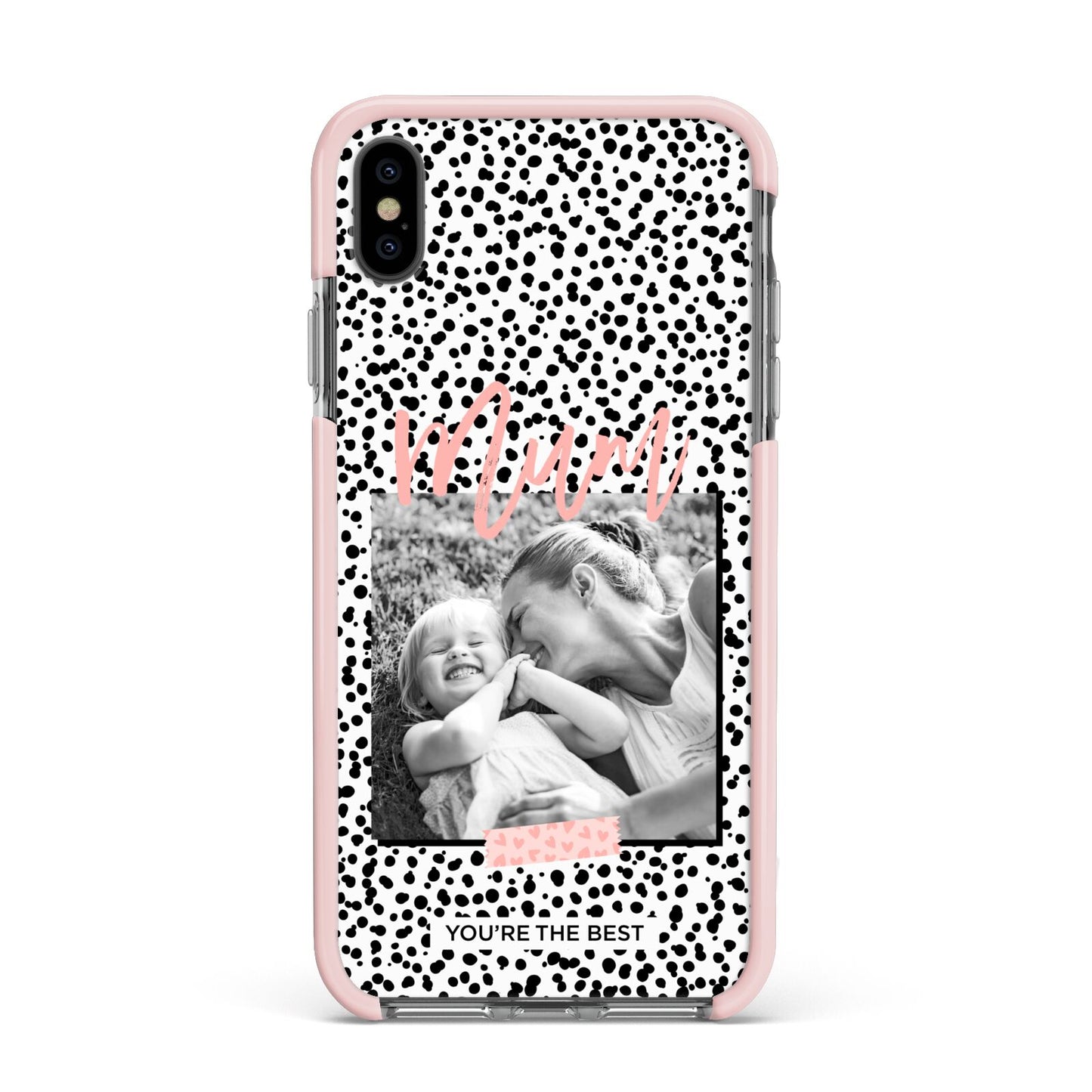 Polka Dot Mum Apple iPhone Xs Max Impact Case Pink Edge on Black Phone